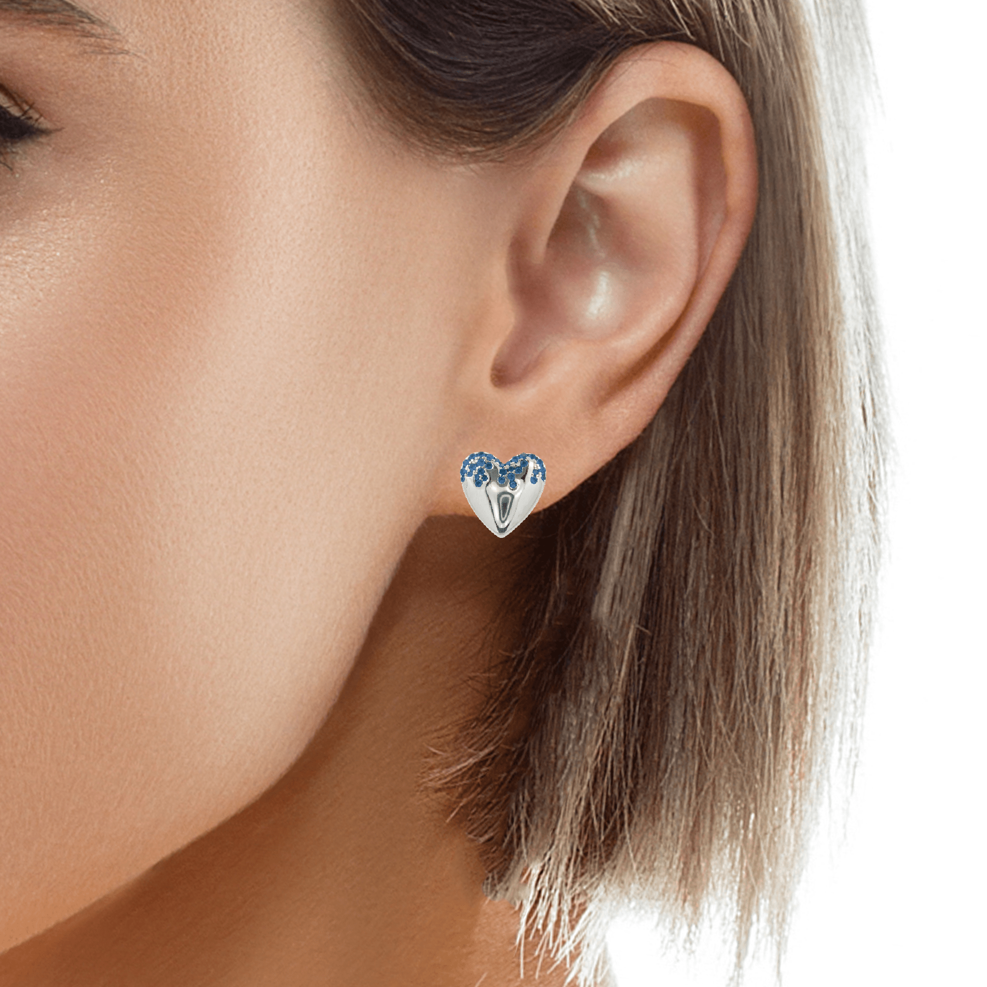 925SL HEART SMOOTH CZ BLUE EARRINGS - C'SANTOS