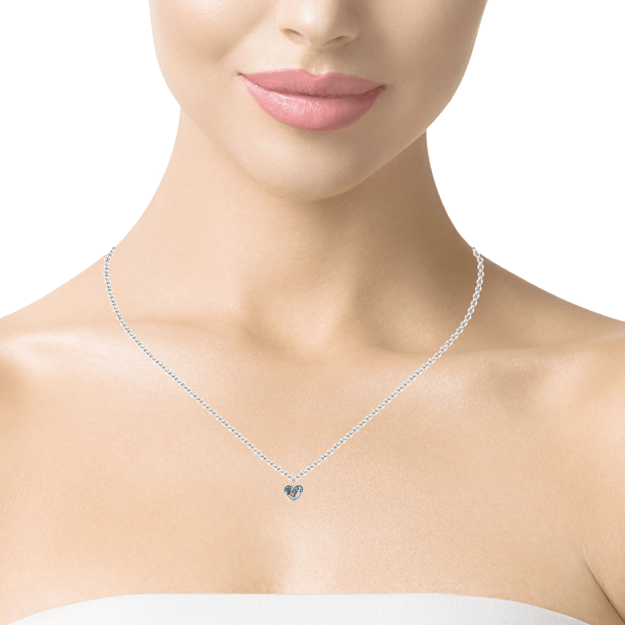 925SL HEART SMOOTH CZ BLUE NECKLACE - C'SANTOS
