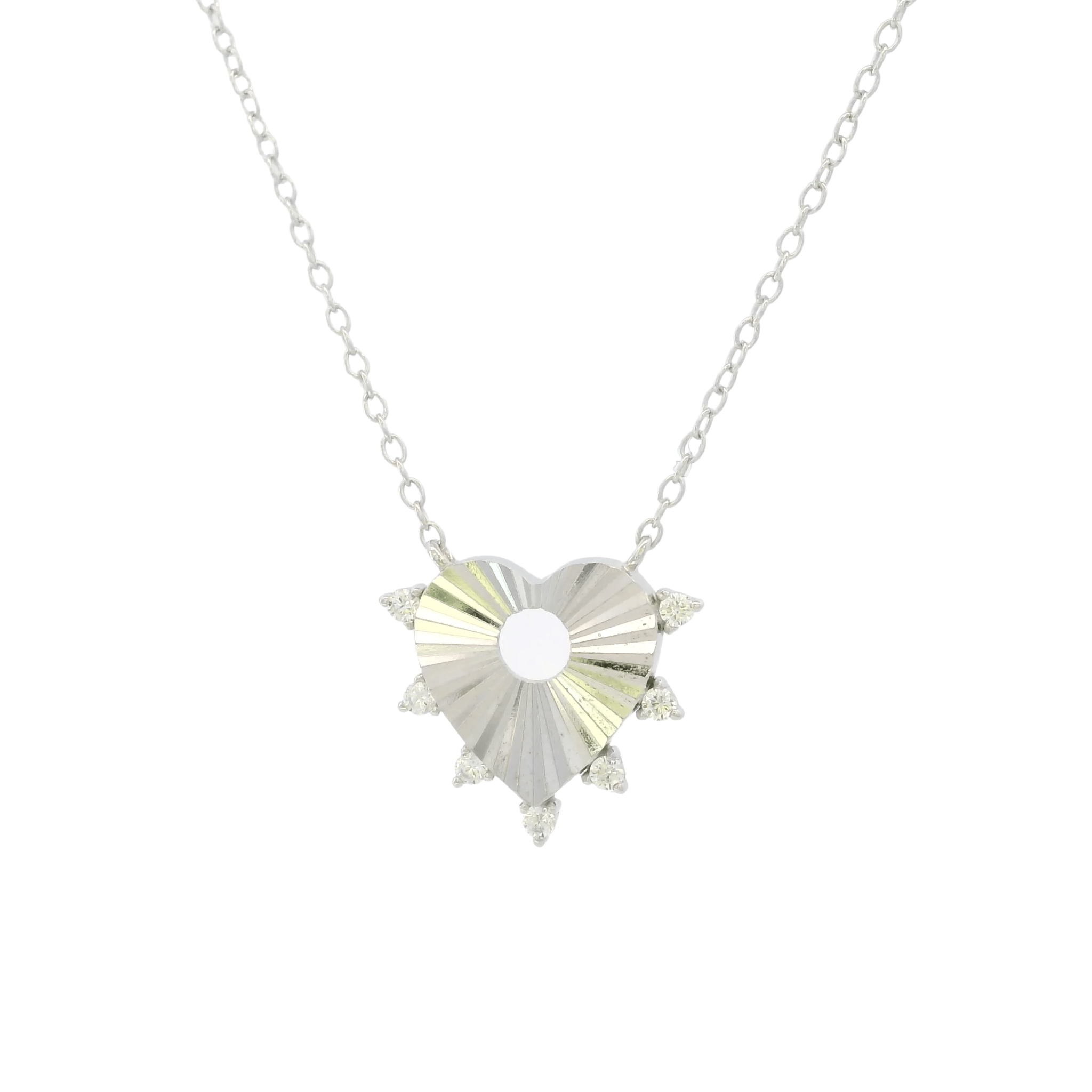 925SL HEART TEXTURE WITH CZ AROUND NECKLACE - C'SANTOS