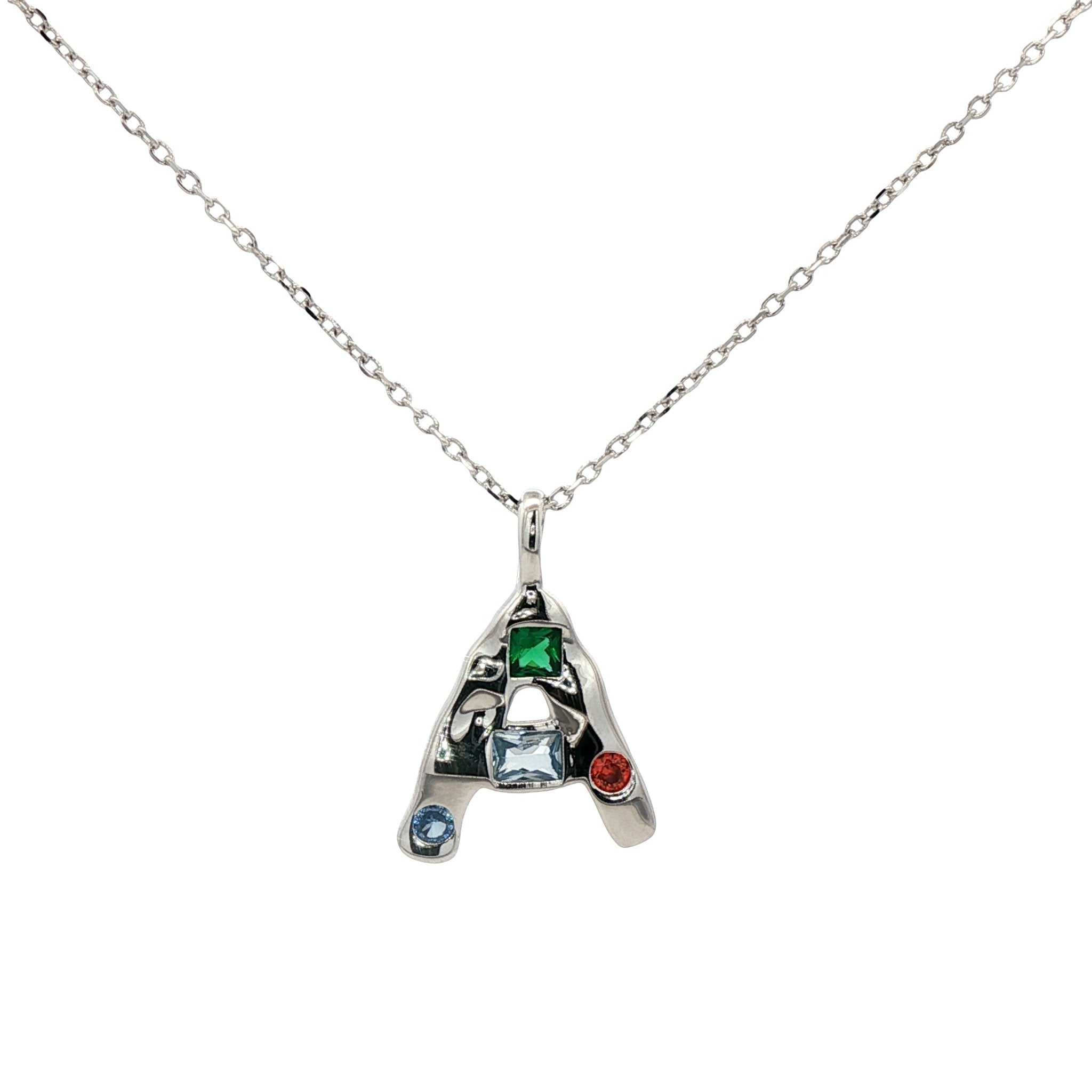 925SL INICIAL A MULTICOLOR CZ NECKLACE - C'SANTOS