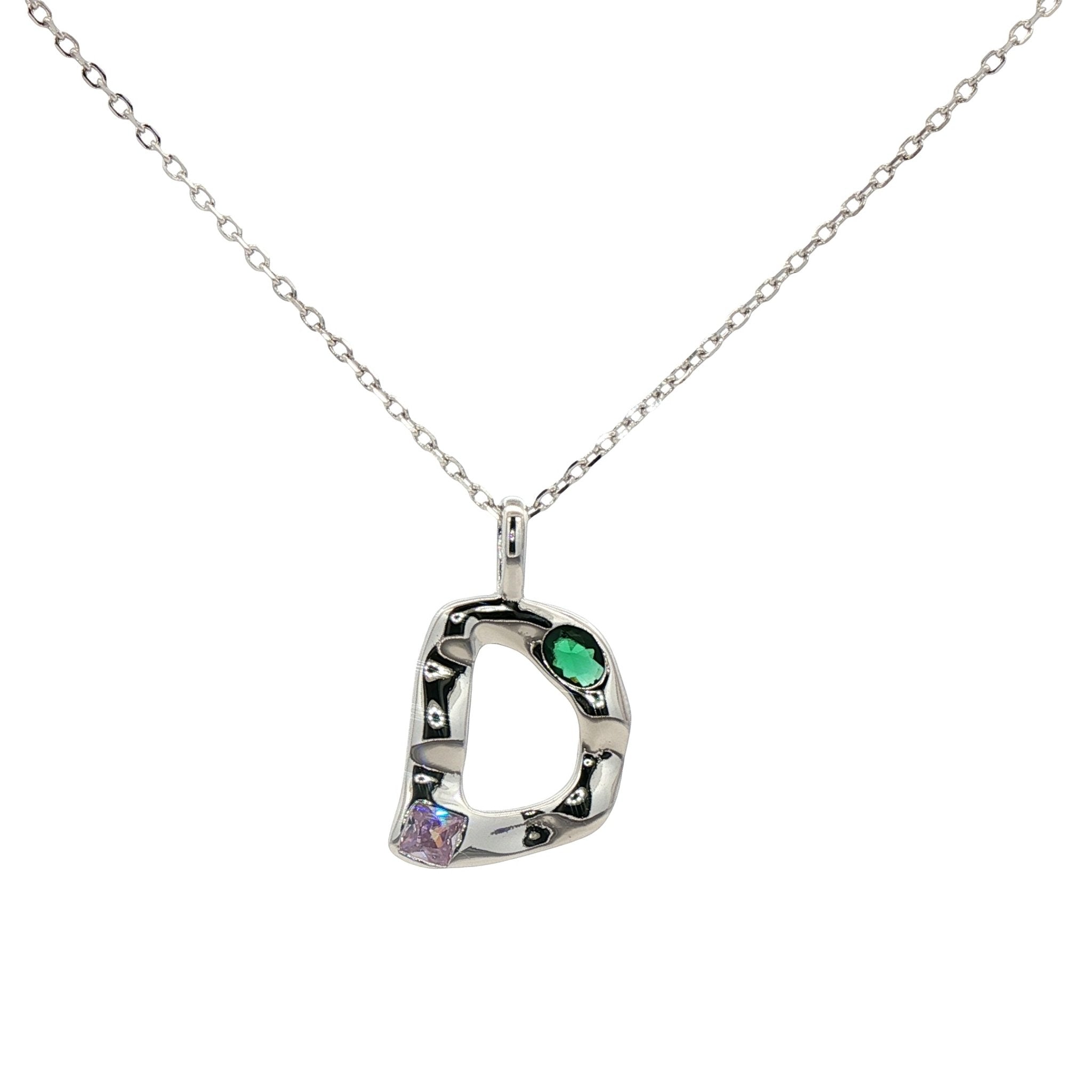 925SL INICIAL D MULTICOLOR CZ NECKLACE - C'SANTOS