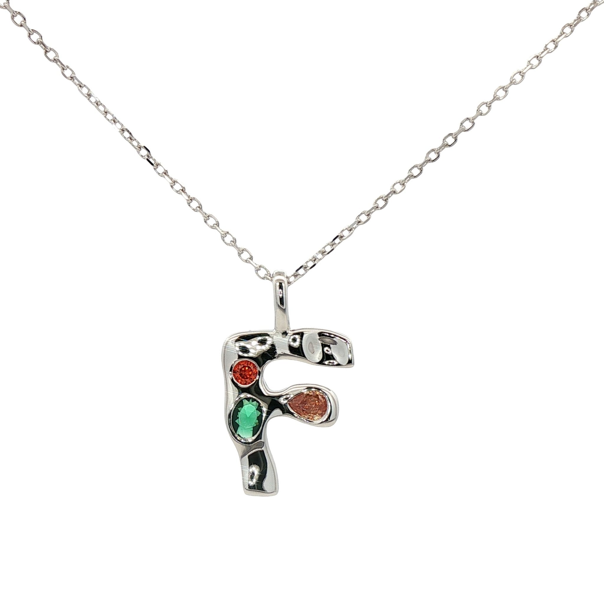 925SL INICIAL F MULTICOLOR CZ NECKLACE - C'SANTOS