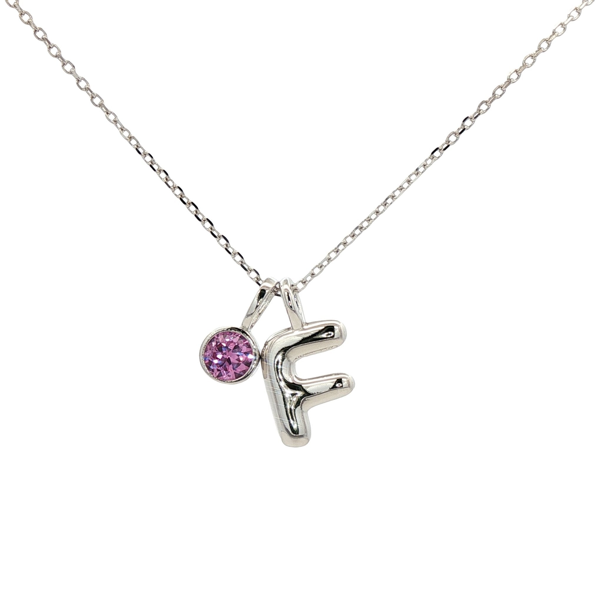 925SL INICIAL F PURPLE CZ PENDANT NECKLACE - C'SANTOS