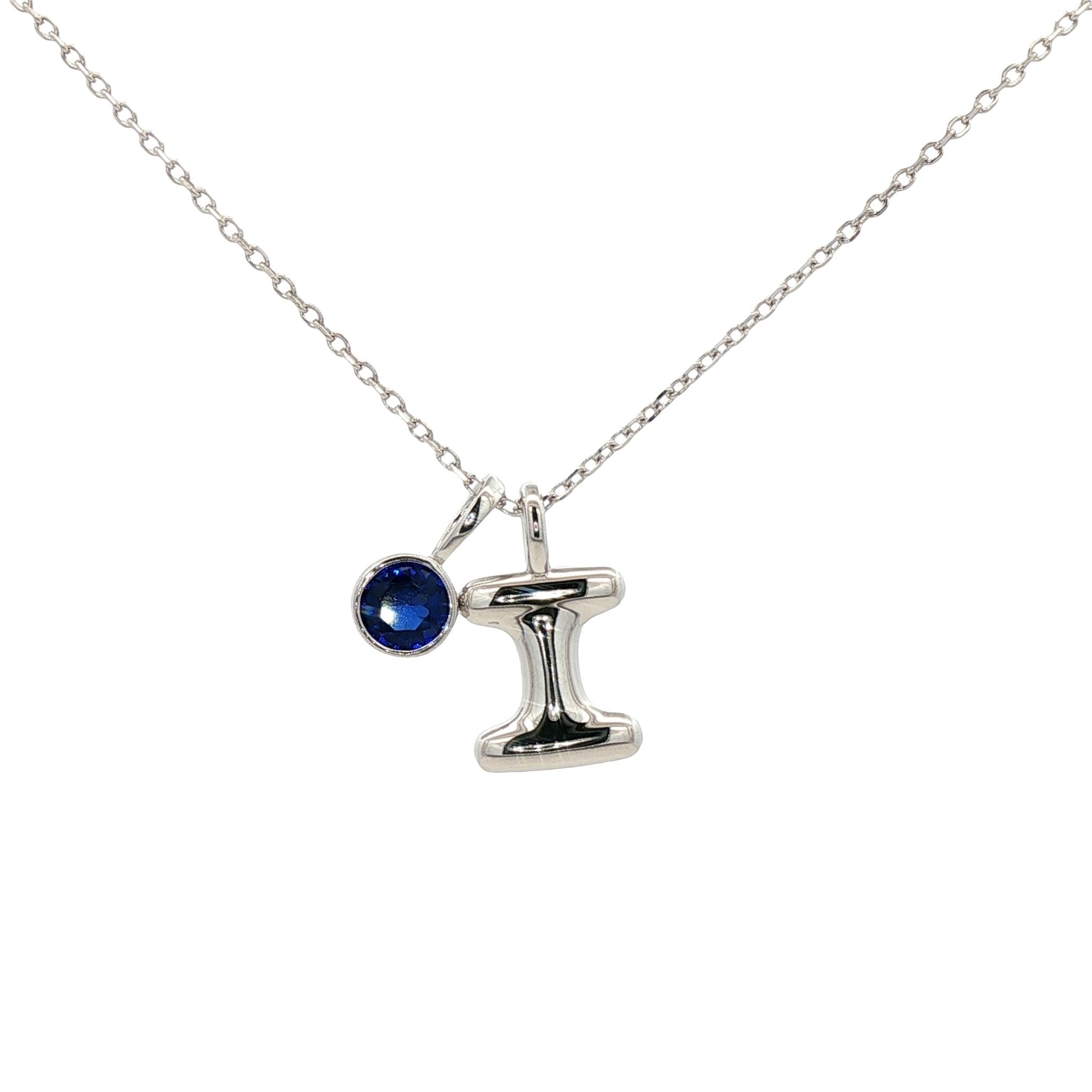 925SL INICIAL I BLUE CZ PENDANT NECKLACE - C'SANTOS
