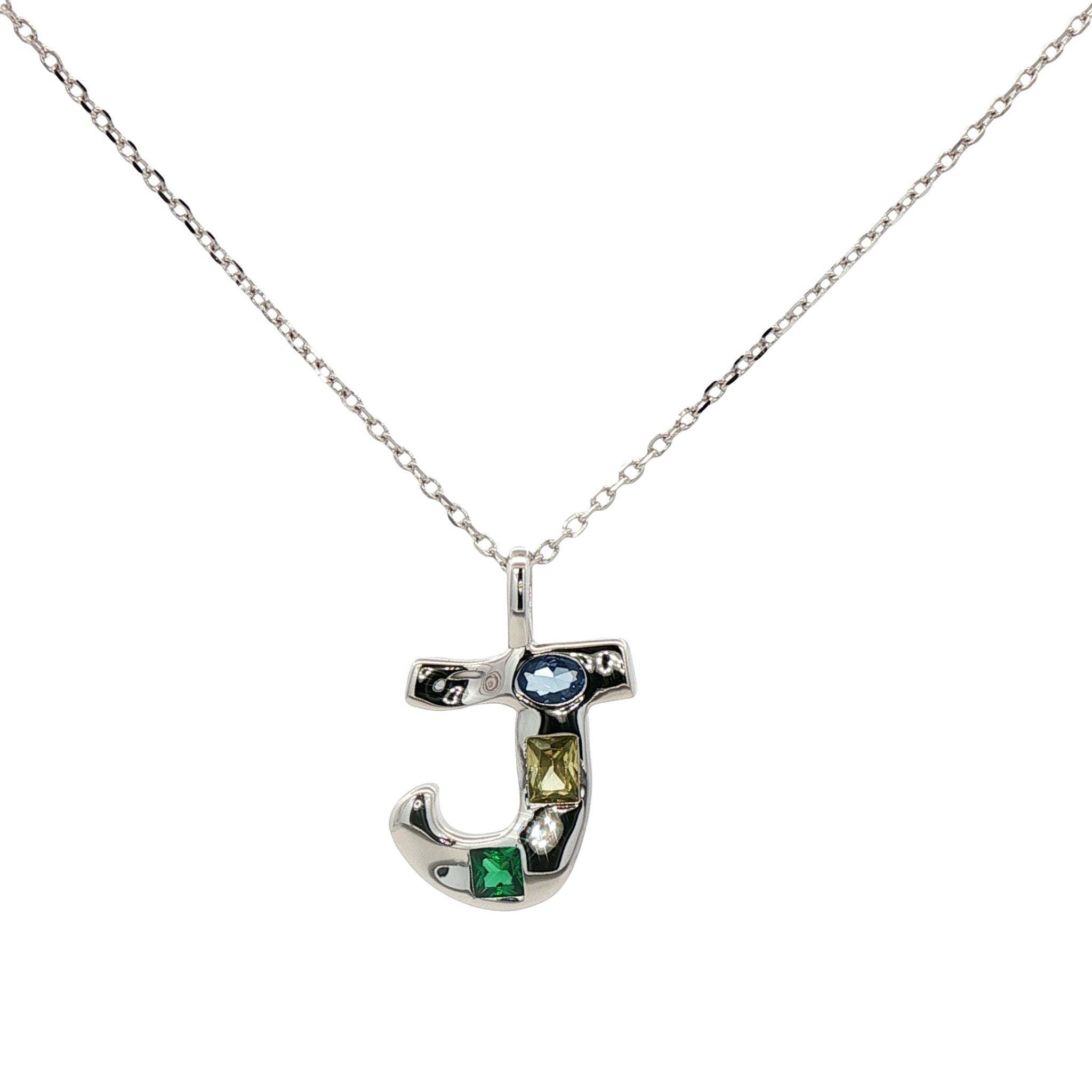 925SL INICIAL J MULTICOLOR CZ NECKLACE - C'SANTOS