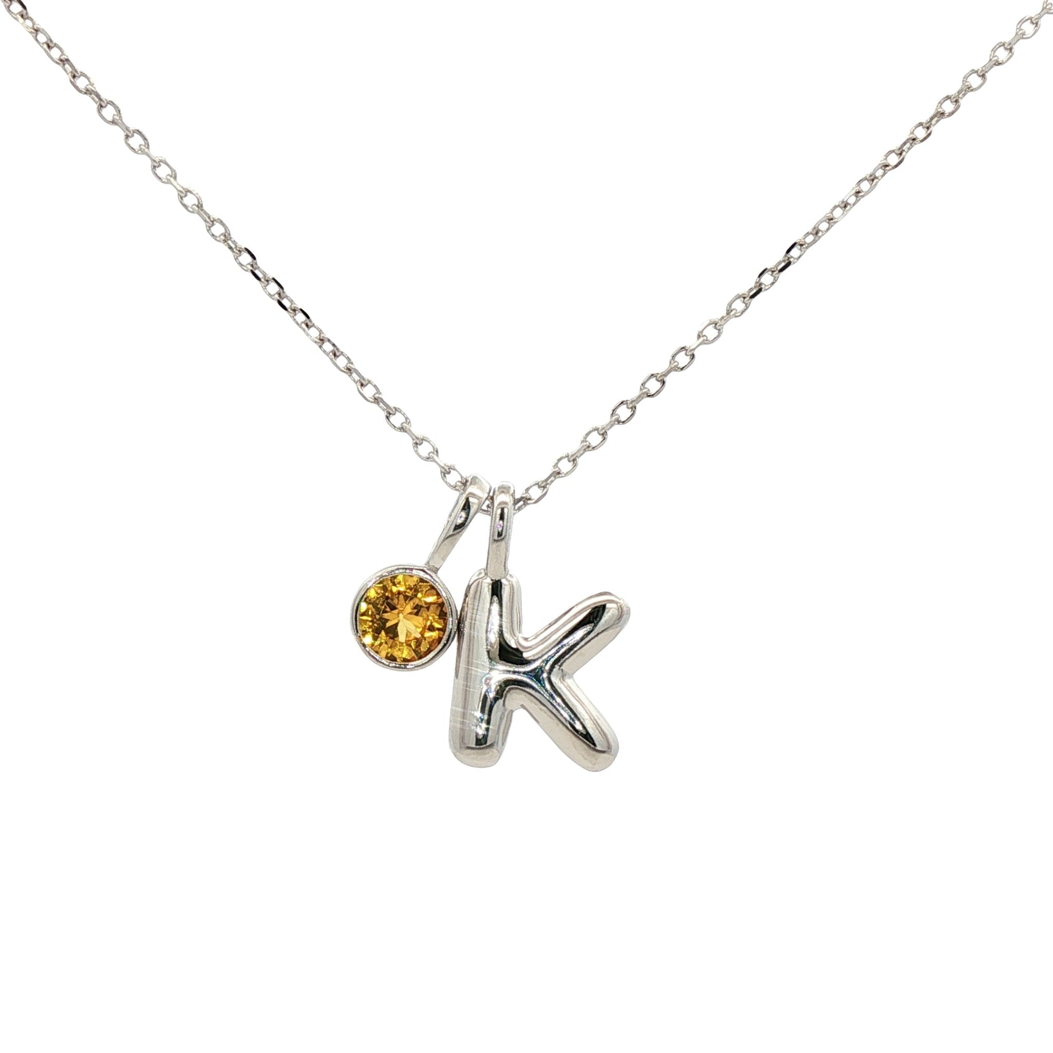 925SL INICIAL K YELLOW CZ PENDANT NECKLACE - C'SANTOS