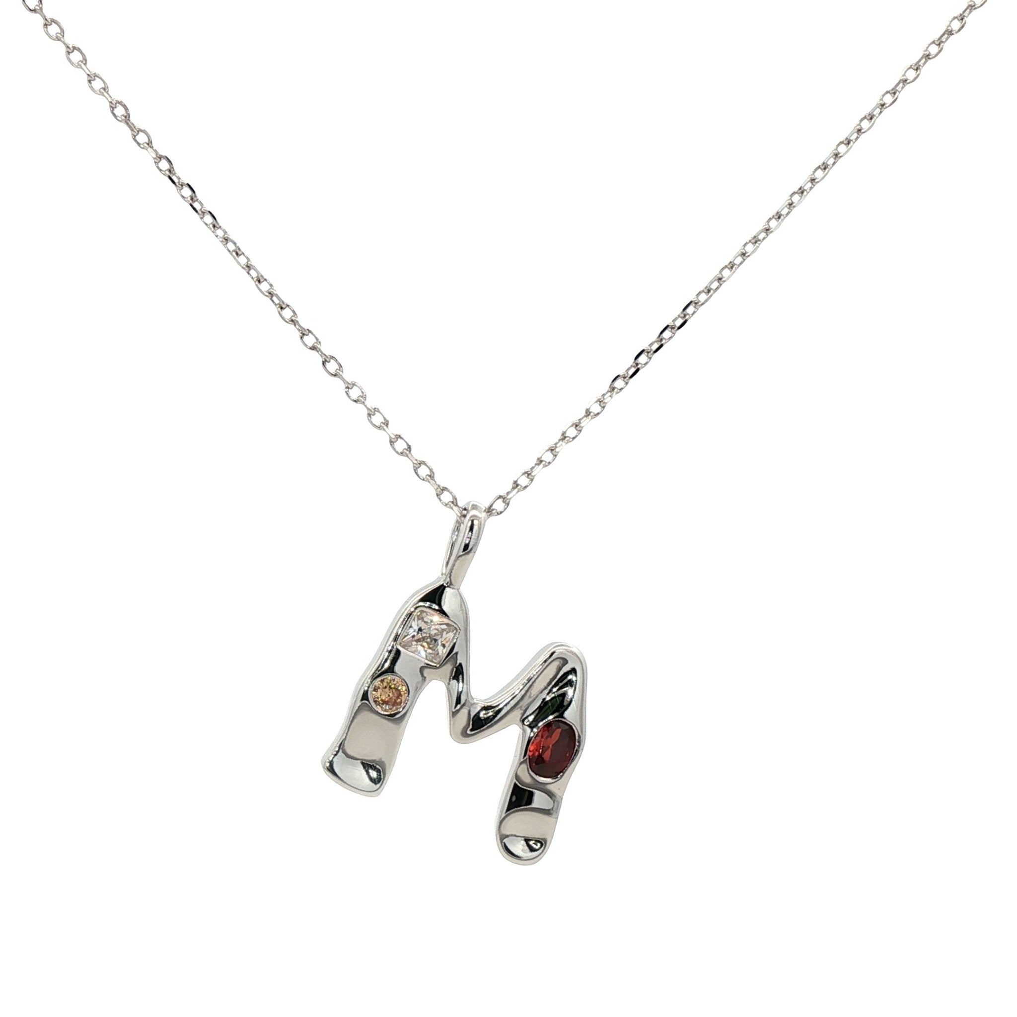 925SL INICIAL M MULTICOLOR CZ NECKLACE - C'SANTOS