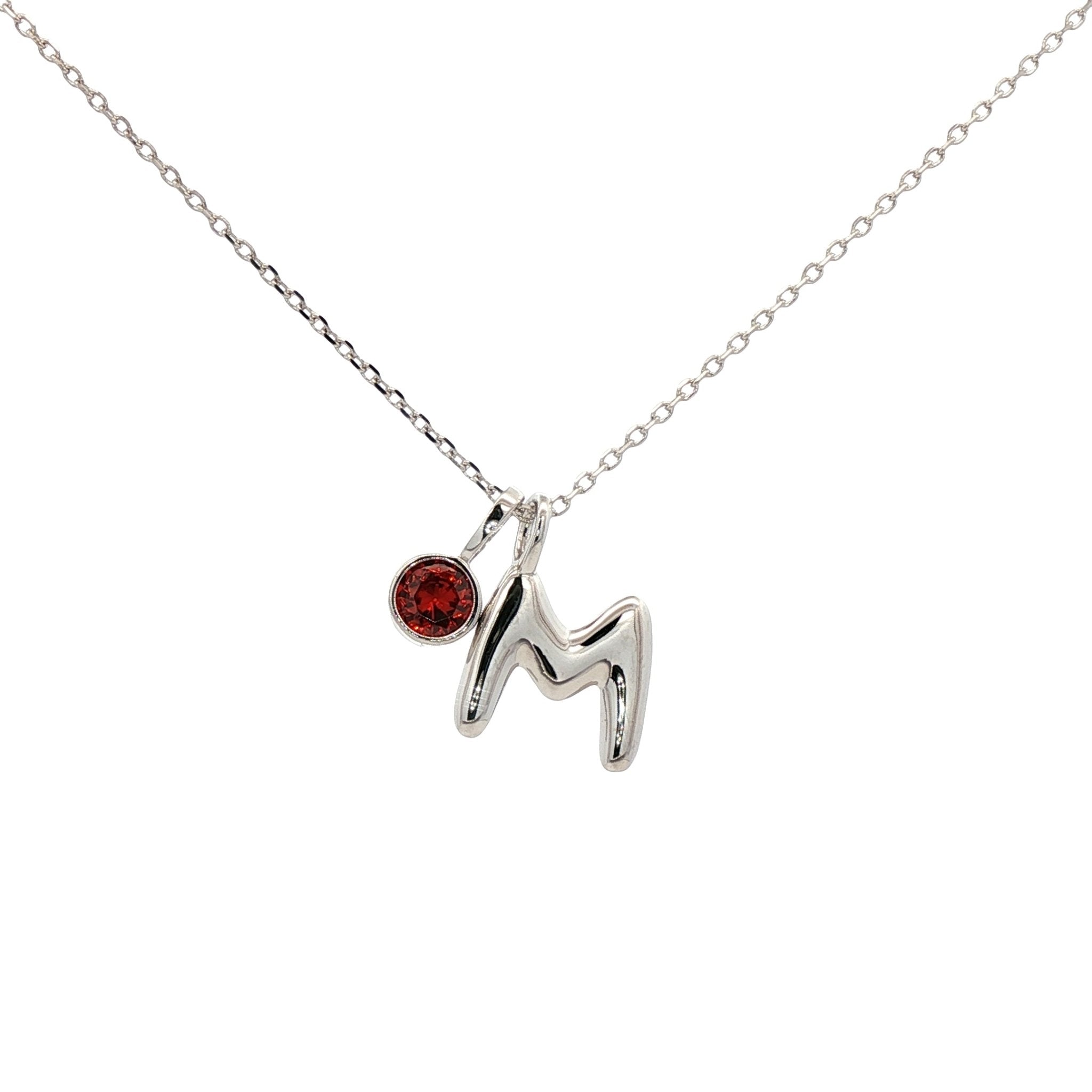 925SL INICIAL M RED CZ PENDANT NECKLACE - C'SANTOS