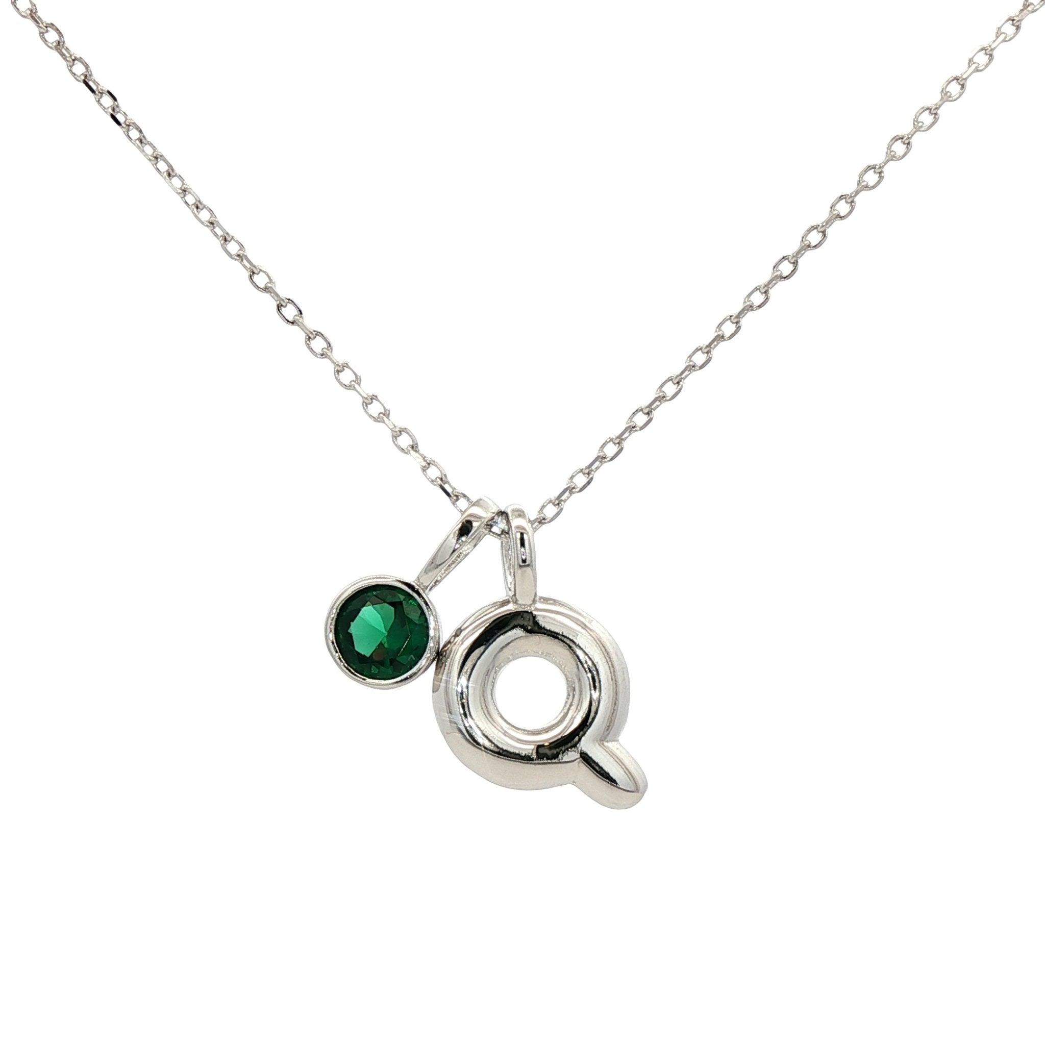 925SL INICIAL Q GREEN CZ PENDANT NECKLACE - C'SANTOS