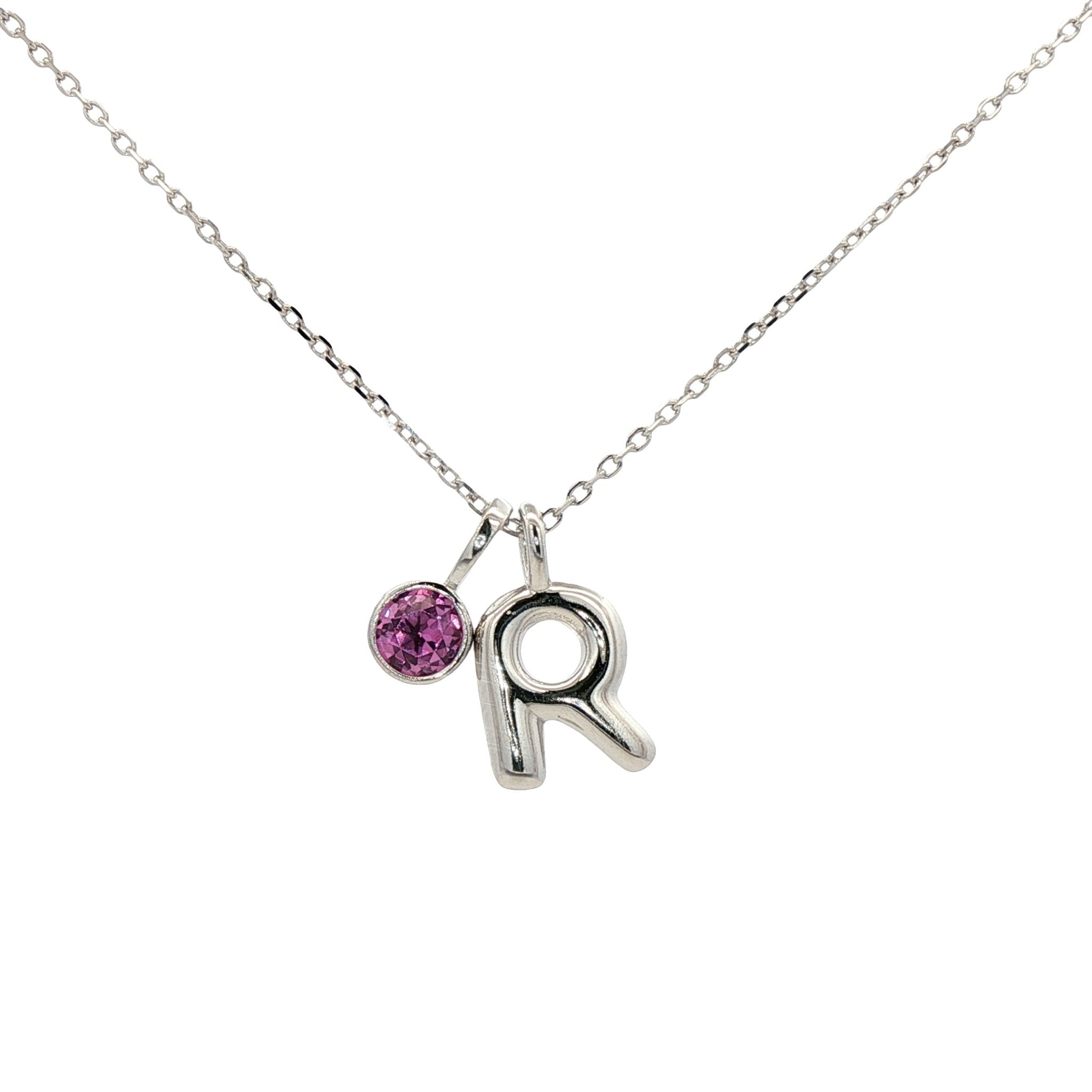925SL INICIAL R PURPLE CZ PENDANT NECKLACE - C'SANTOS