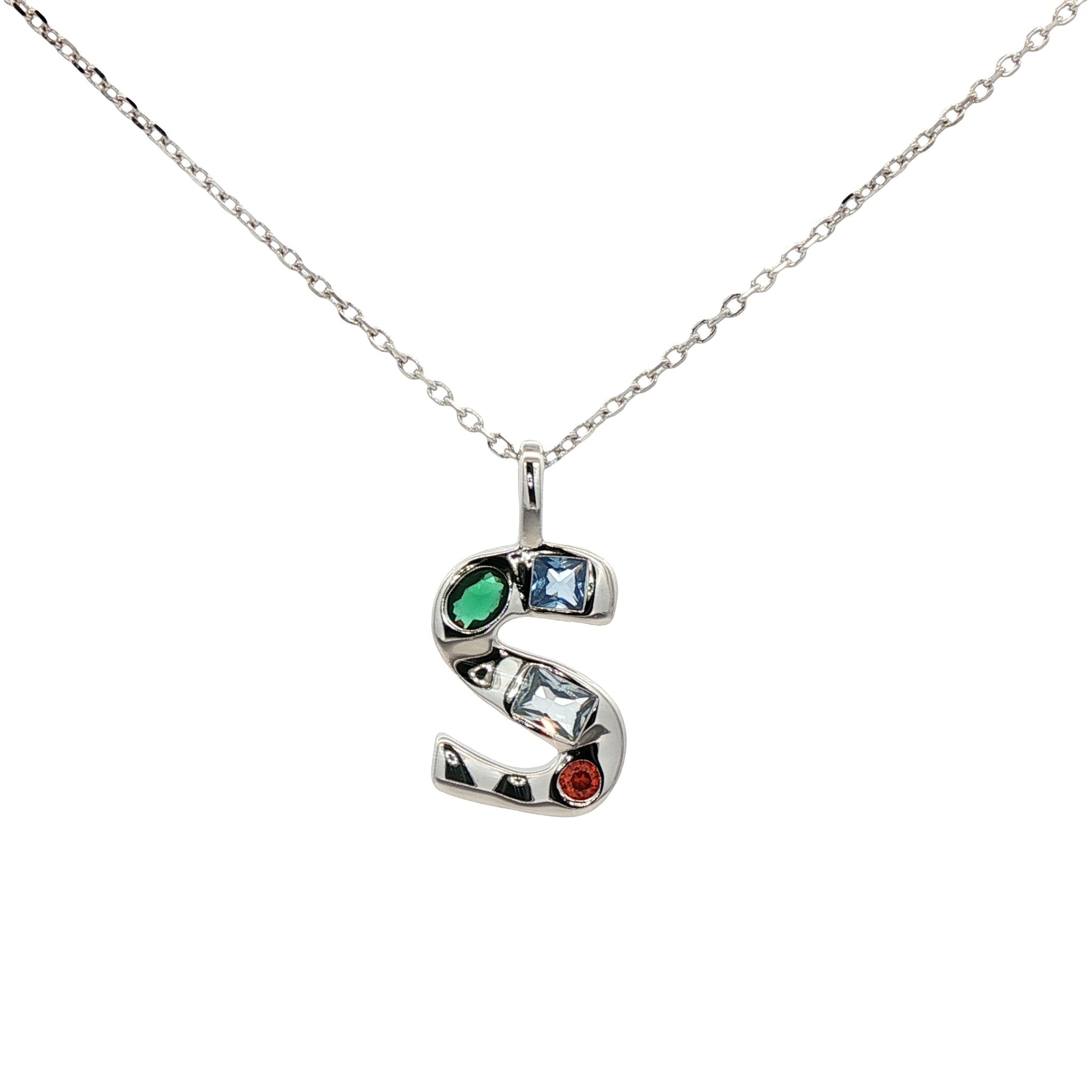 925SL INICIAL S MULTICOLOR CZ NECKLACE - C'SANTOS