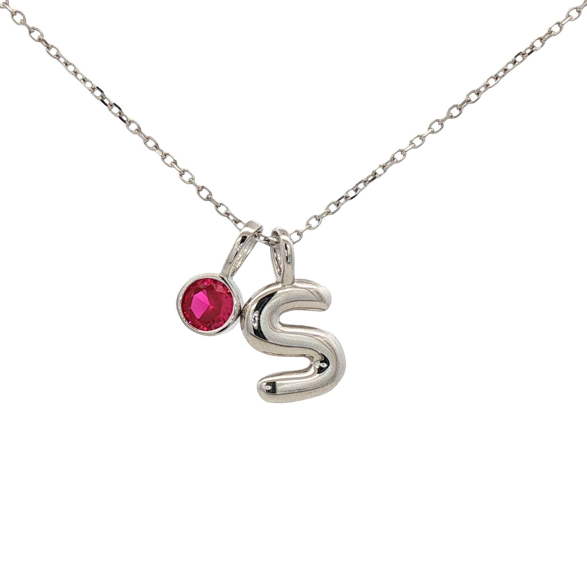 925SL INICIAL S RUBY CZ PENDANT NECKLACE - C'SANTOS