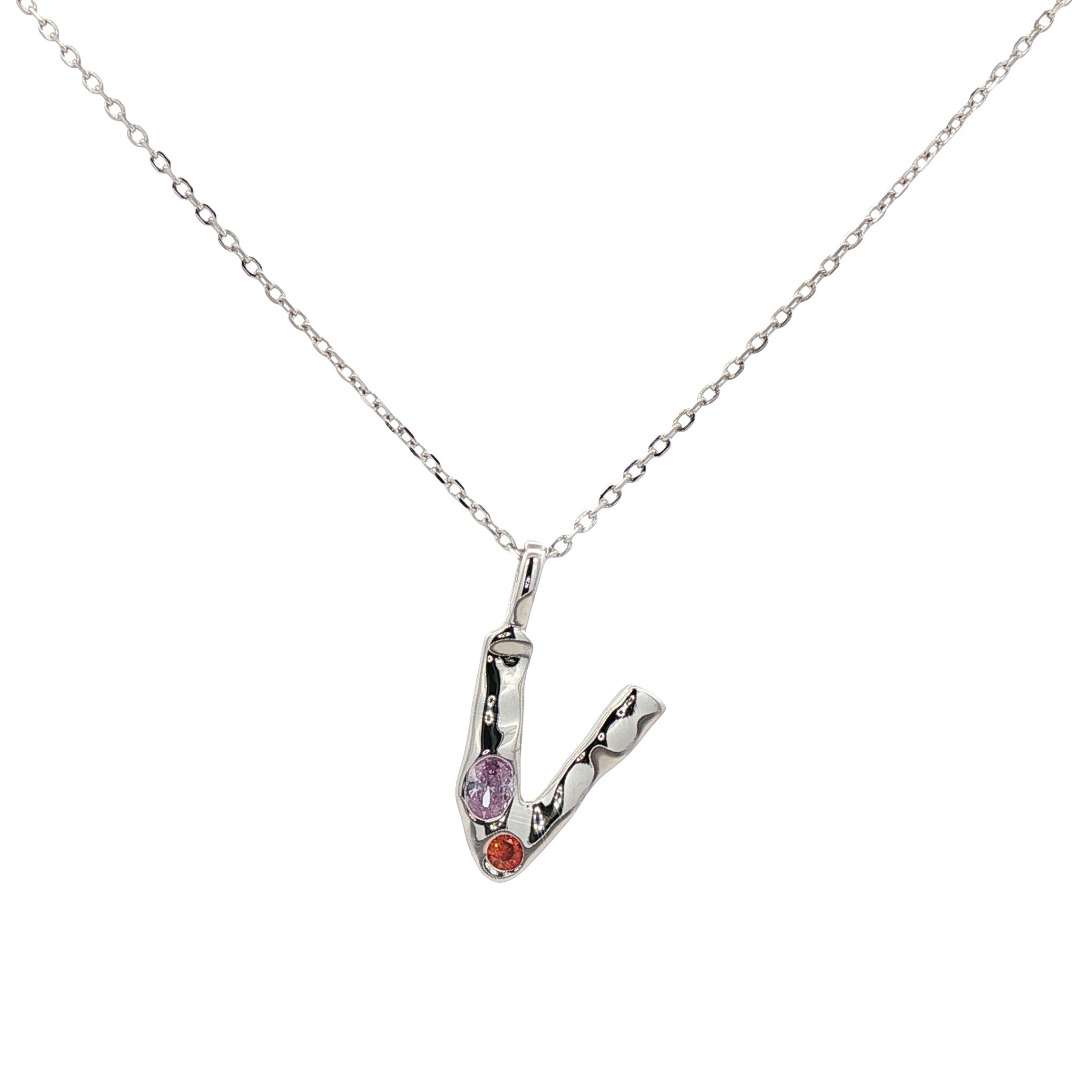 925SL INICIAL V MULTICOLOR CZ NECKLACE - C'SANTOS