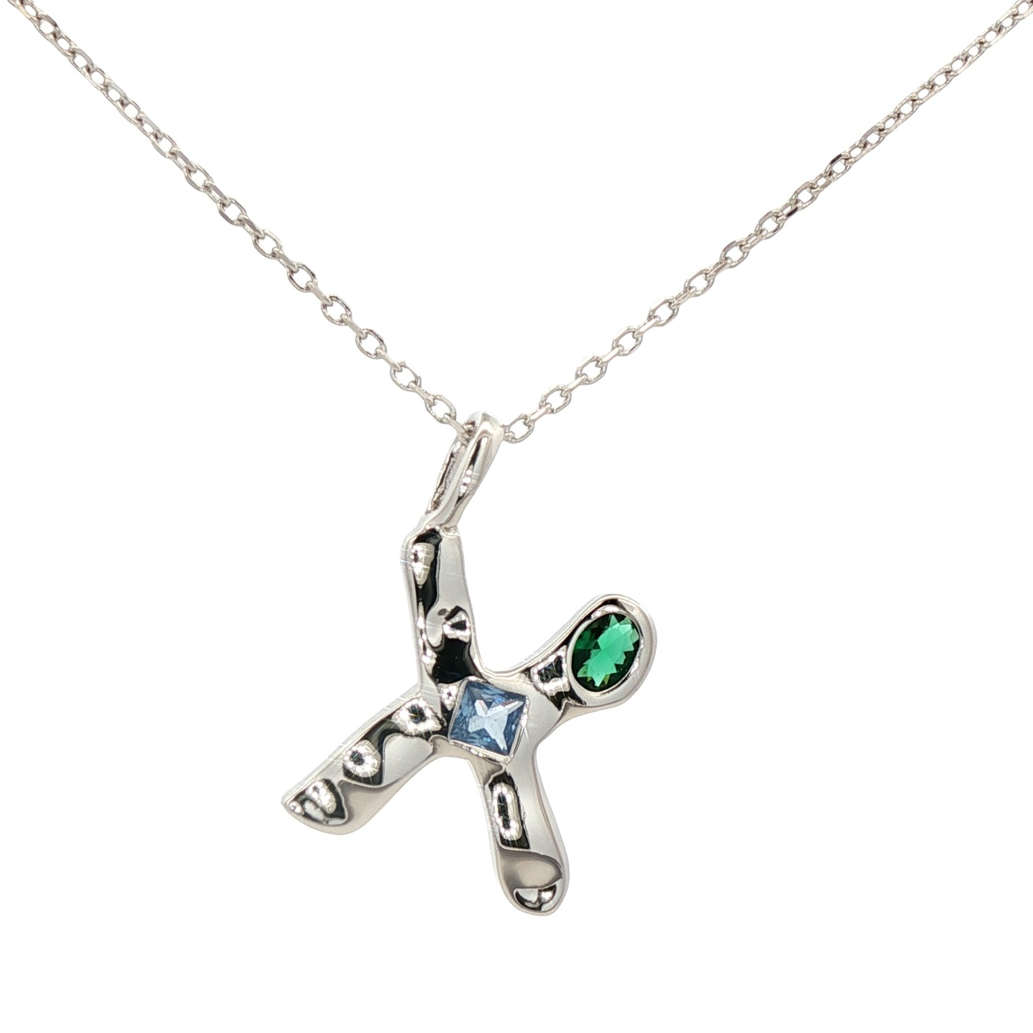 925SL INICIAL X MULTICOLOR CZ NECKLACE - C'SANTOS