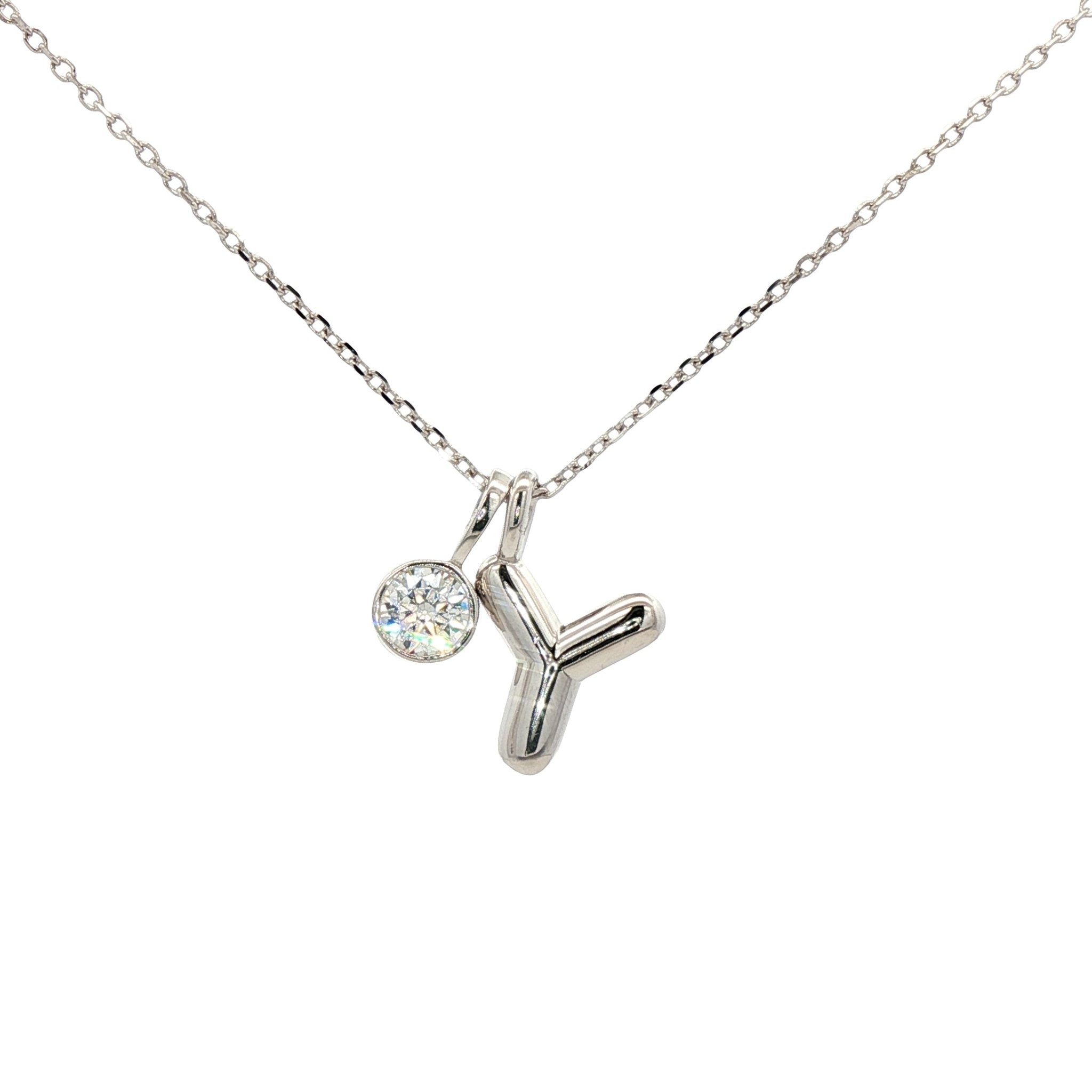 925SL INICIAL Y CZ PENDANT NECKLACE - C'SANTOS