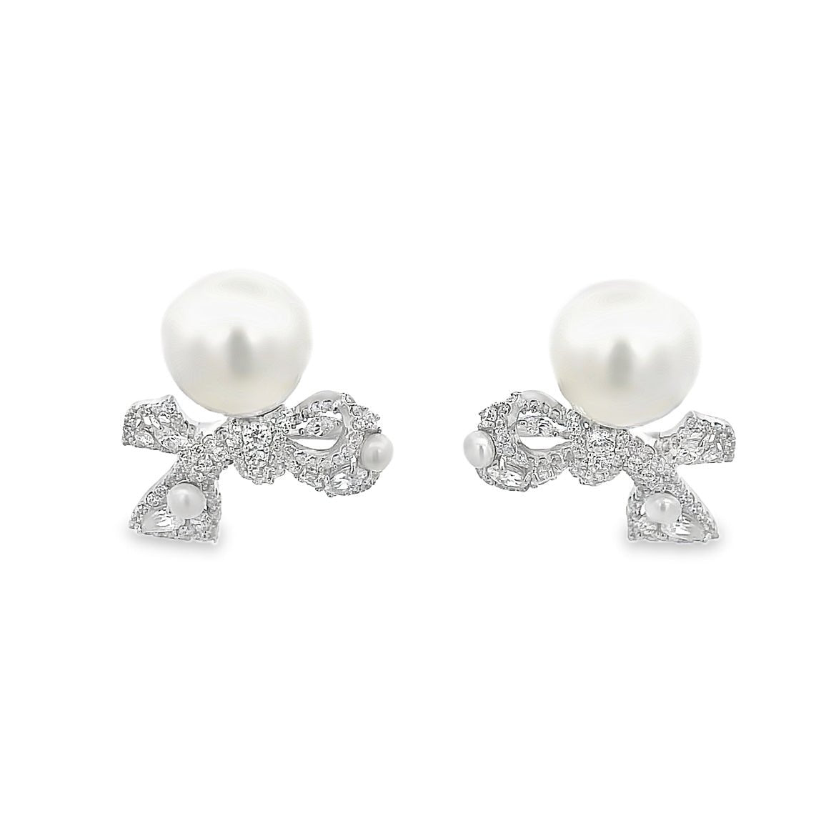 925SL KNOT PAVE AND PEARL EARRINGS - C'SANTOS