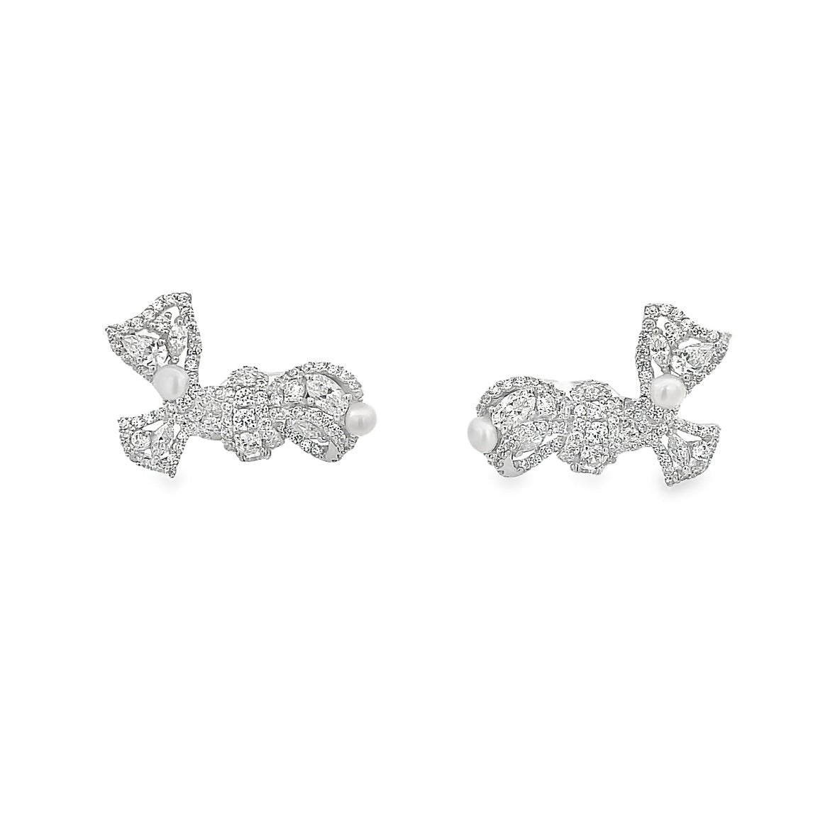 925SL KNOT PAVE AND TINY PEARL EARRINGS - C'SANTOS