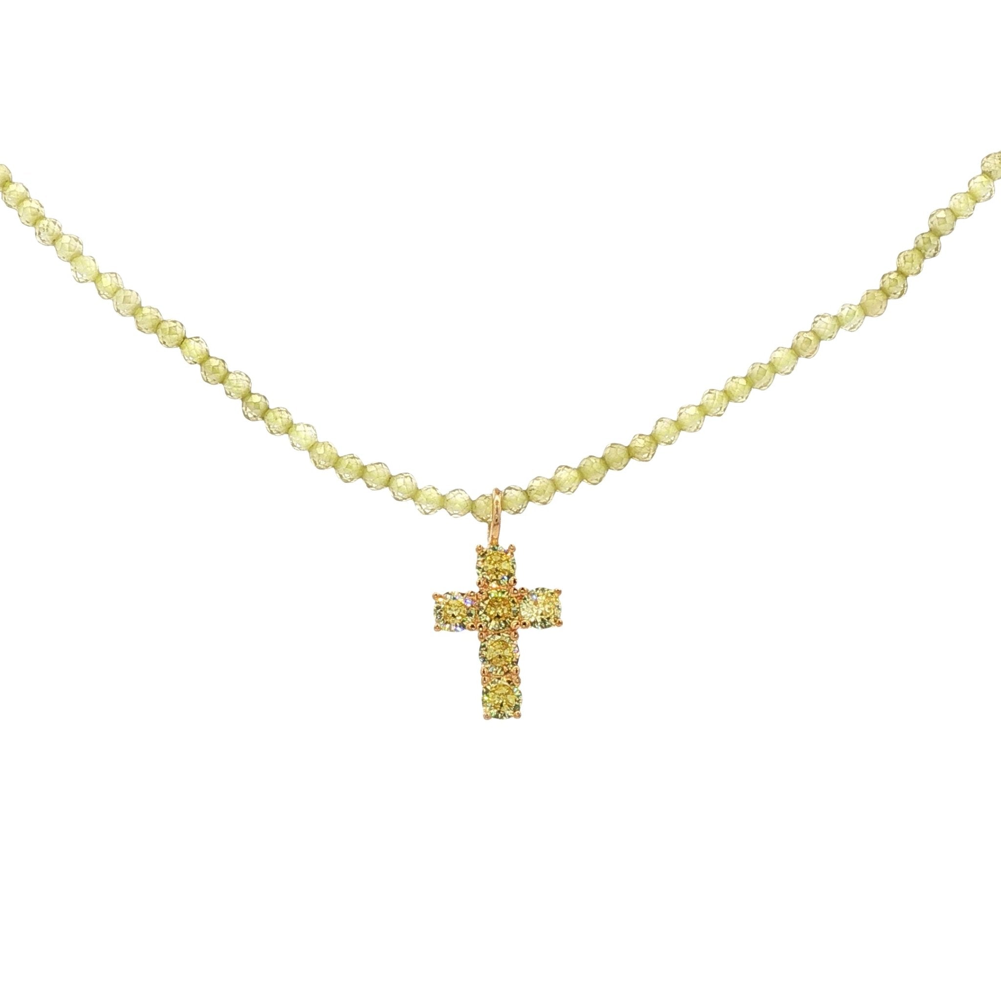 925SL MEDIUM CROSS GREEN CZ NECKLACE - C'SANTOS