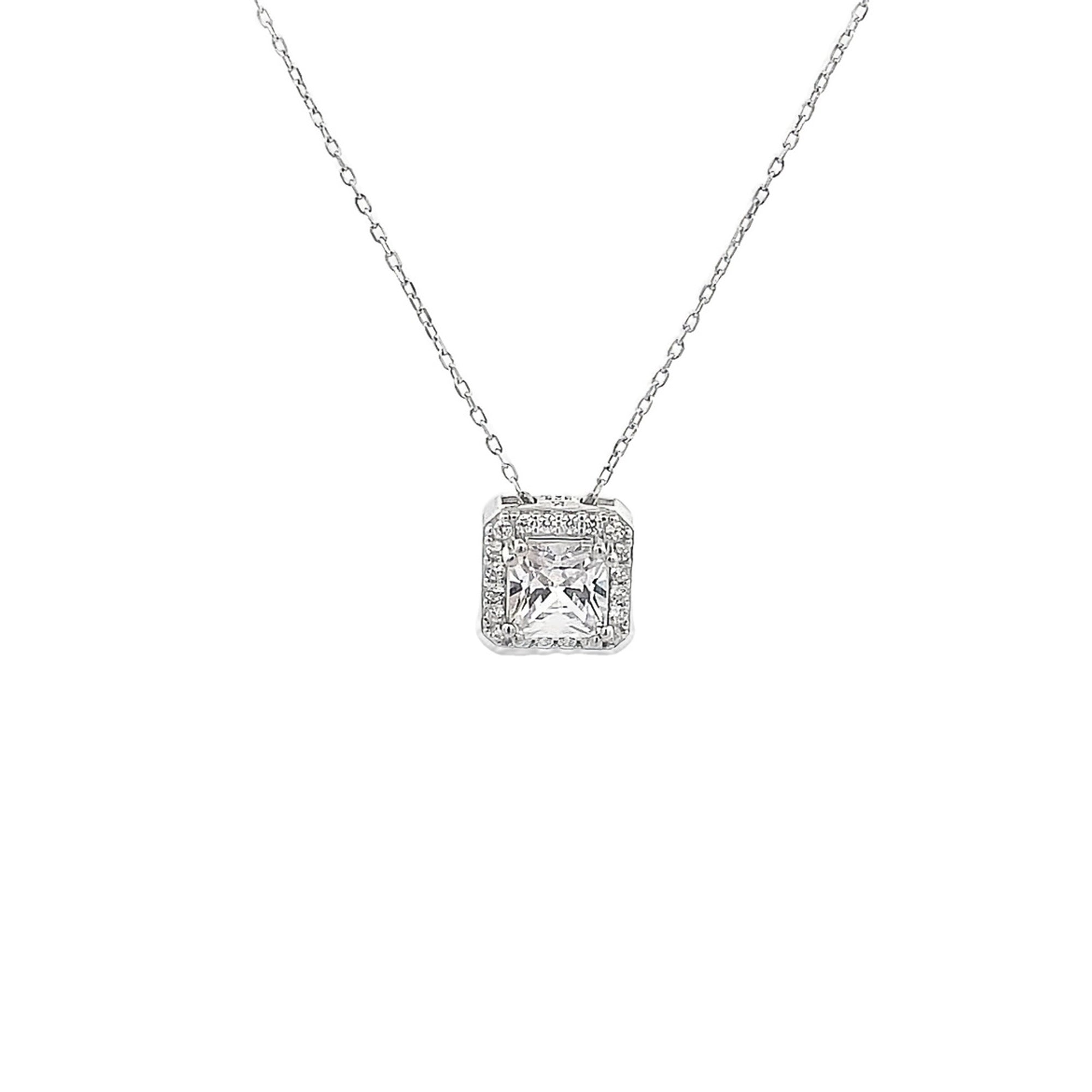 925SL MEDIUM SQUARE SHAPE HALO NECKLACE - C'SANTOS