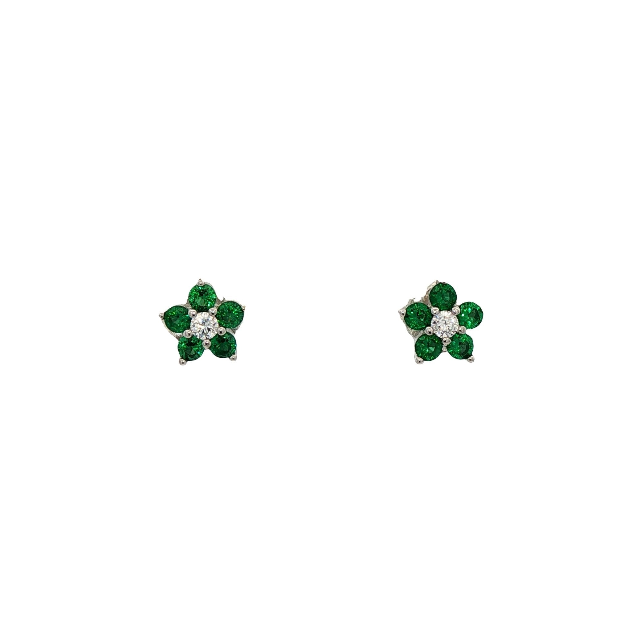 925SL MINI FLOWER GREEN CZ EARRINGS - C'SANTOS