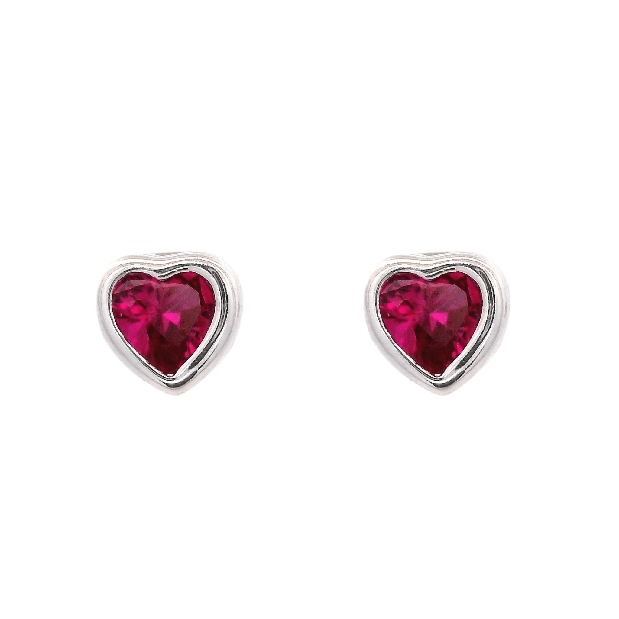 925SL MINI HEART BEZEL CZ FUSHIA EARRINGS - C'SANTOS