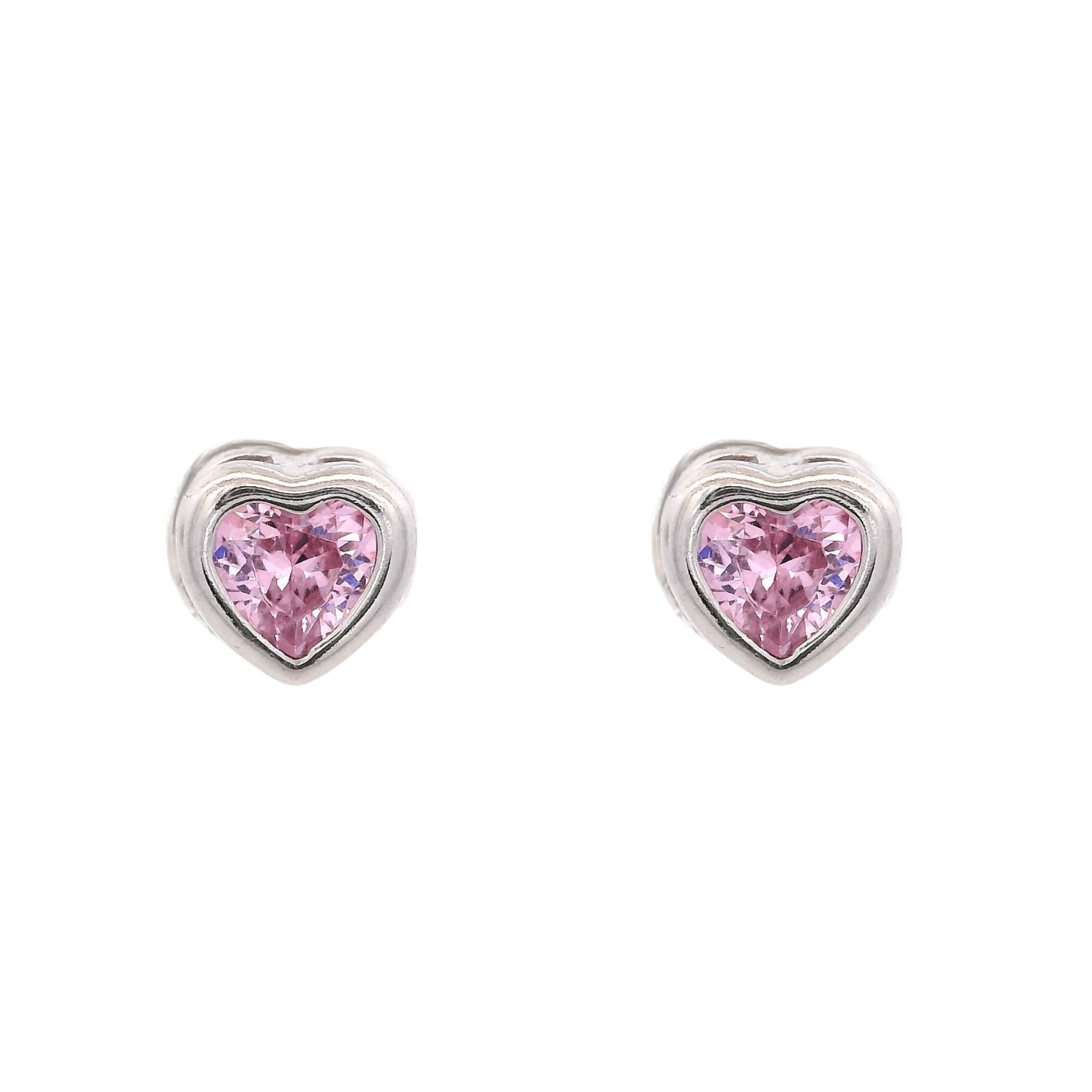 925SL MINI HEART BEZEL CZ PINK EARRINGS - C'SANTOS