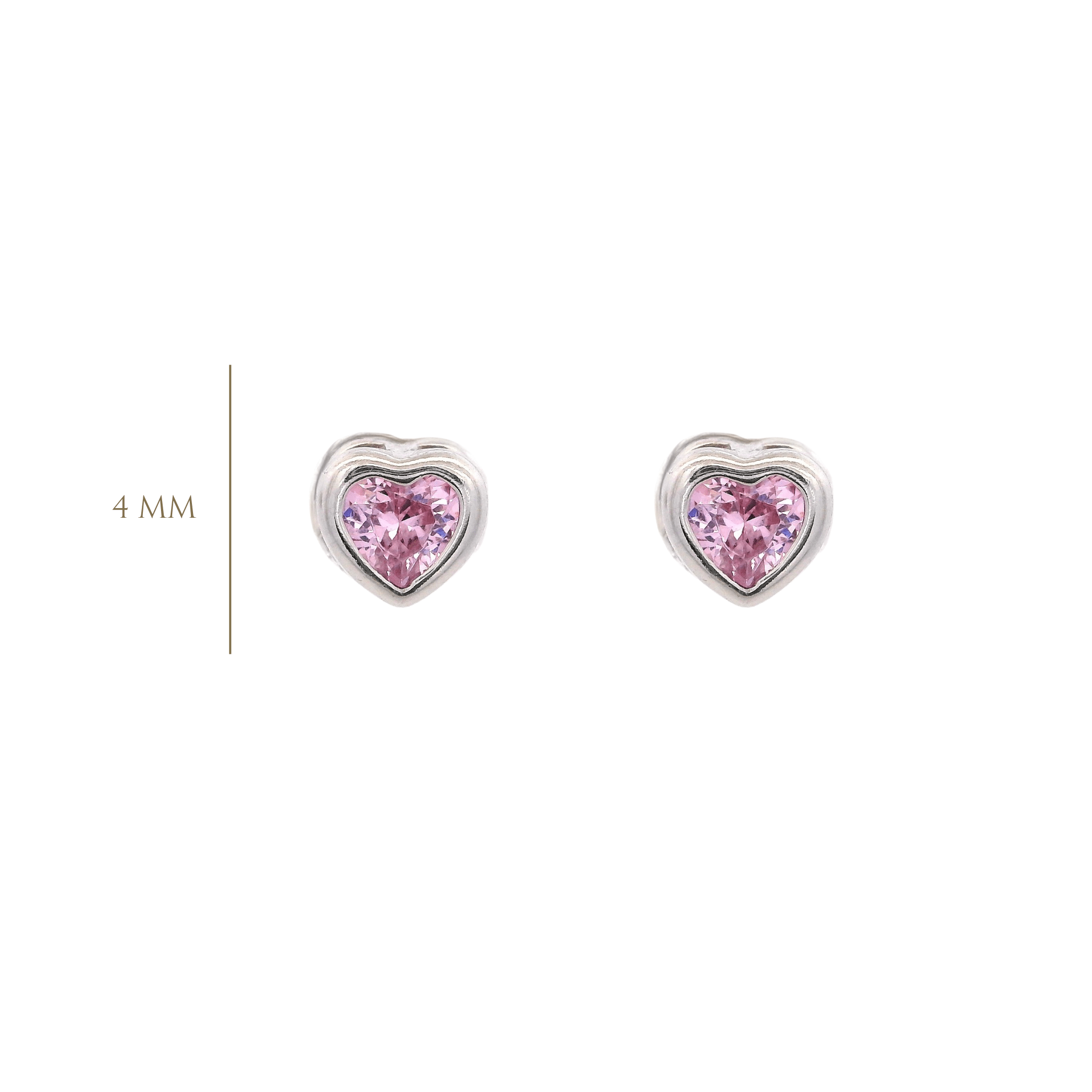 925SL MINI HEART BEZEL CZ PINK EARRINGS - C'SANTOS