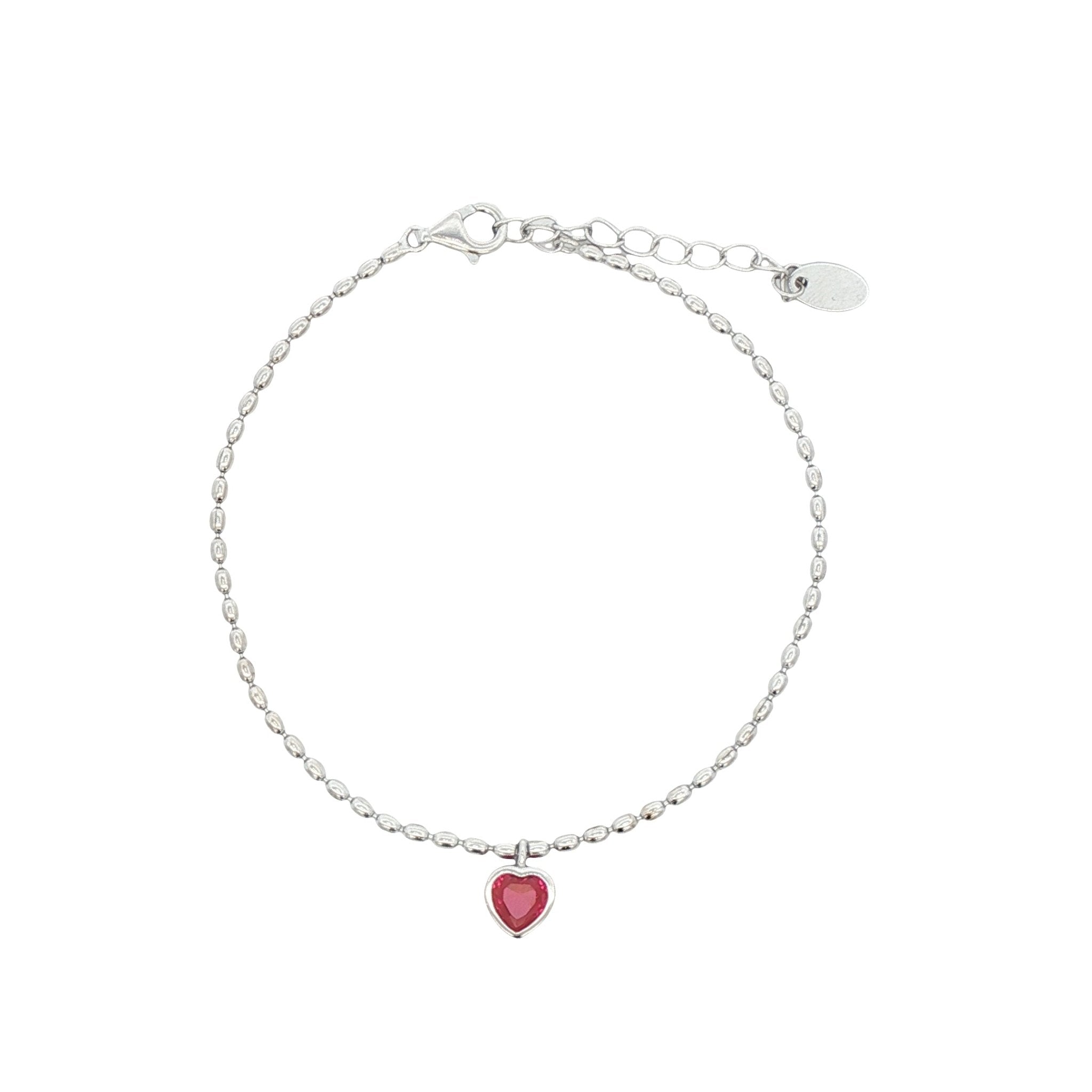 925SL MINI HEART SOLITARY RED CZ BRACELET - C'SANTOS