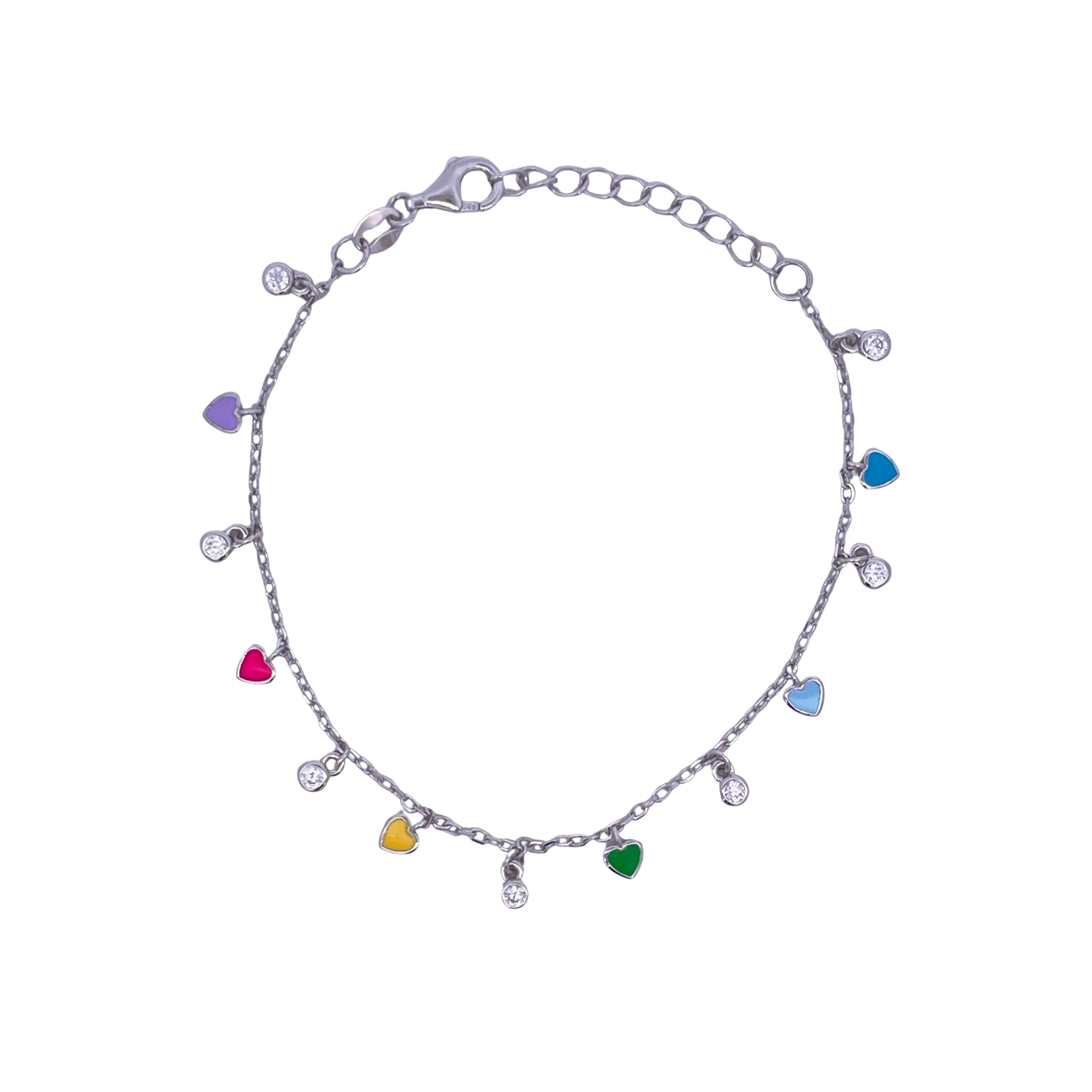 925SL MINI HEARTS WITH MINI BEZEL MULTICOLOR ENAMEL BRACELET - C'SANTOS