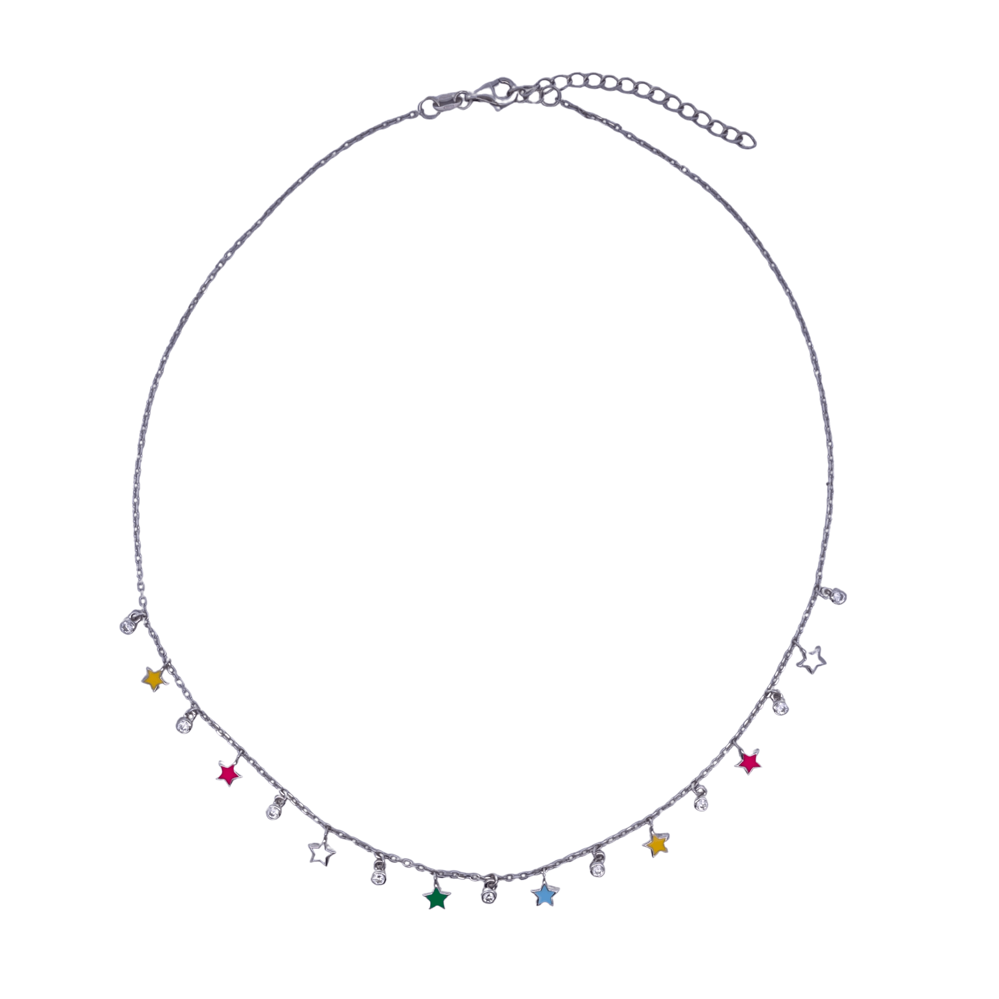 925SL MINI STARS WITH MINI BEZEL MULTICOLOR ENAMEL NECKLACE - C'SANTOS