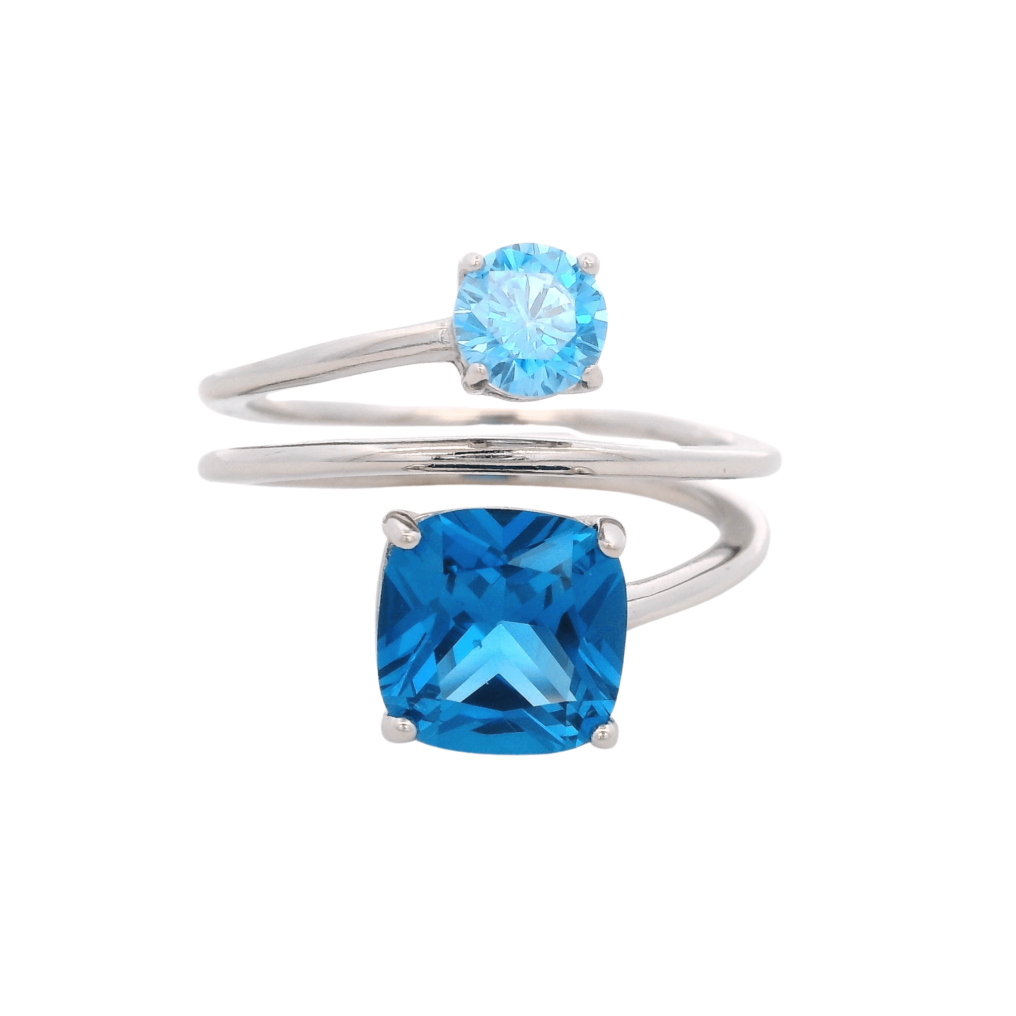925SL MULTI TURN SQUARE & ROUND RING CZ BLUE T7 - C'SANTOS