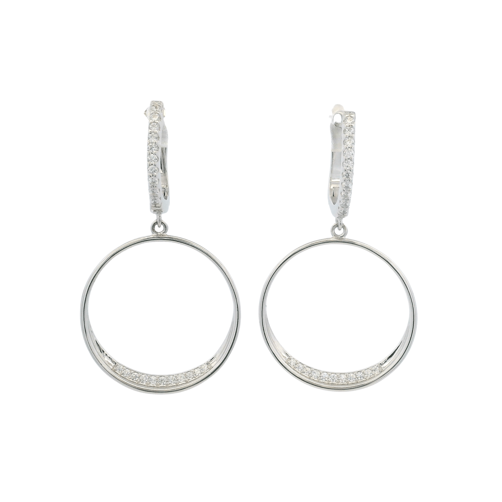 925SL OUTLINE CIRCLE WITH CZ EARRINGS - C'SANTOS
