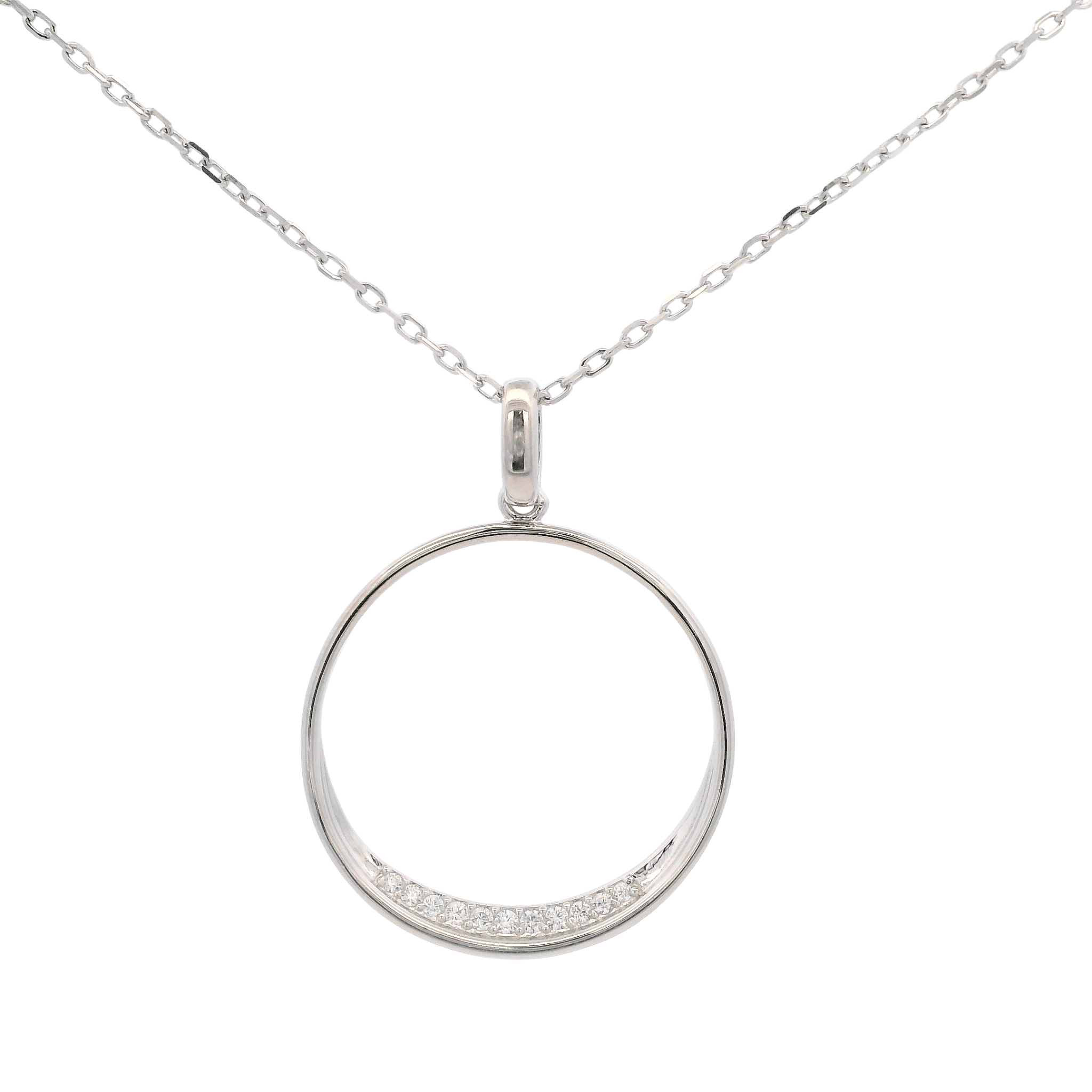 925SL OUTLINE CIRCLE WITH CZ NECKLACE - C'SANTOS