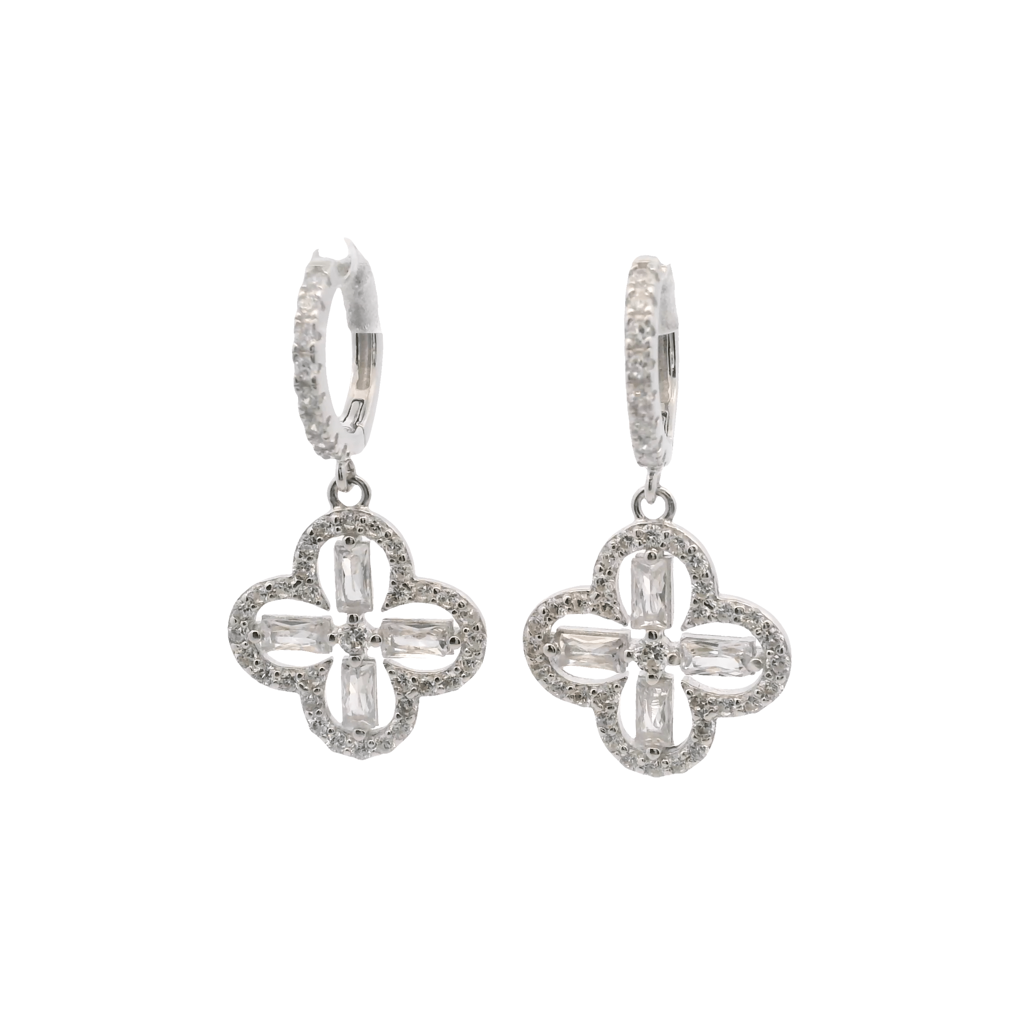 925SL OUTLINE CLOVER CZ EARRINGS - C'SANTOS