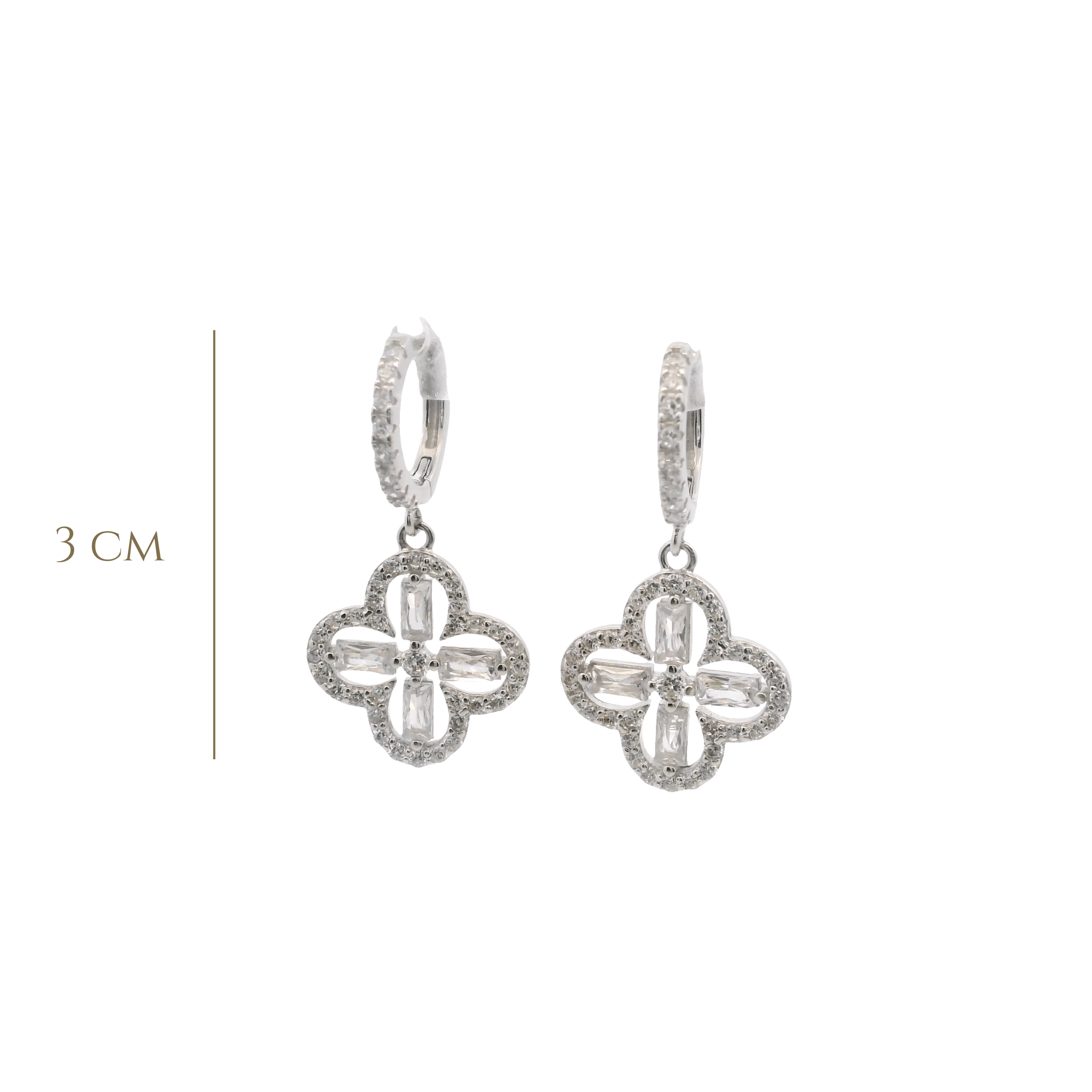 925SL OUTLINE CLOVER CZ EARRINGS - C'SANTOS