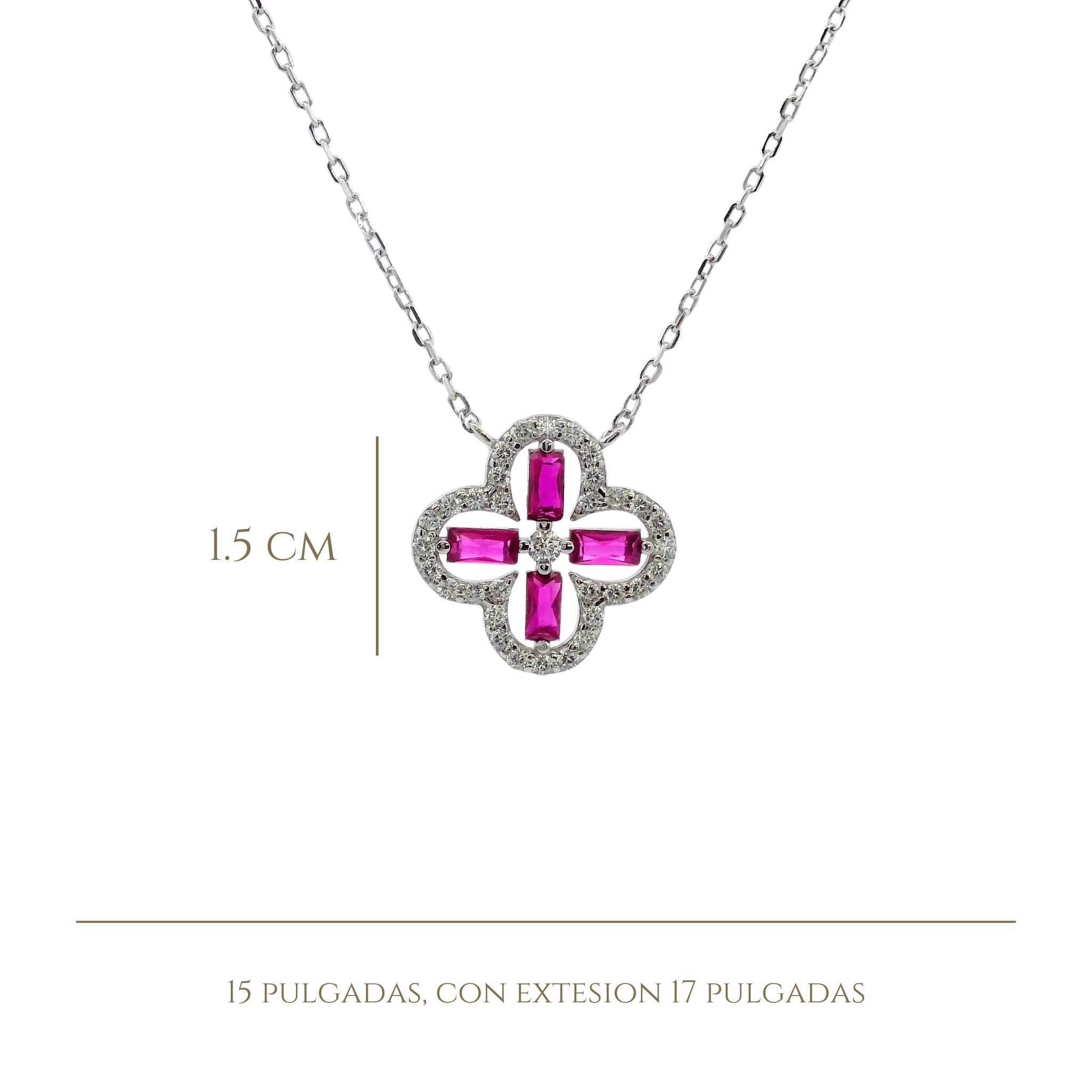 925SL OUTLINE CLOVER CZ FUSHIA NECKLACE - C'SANTOS