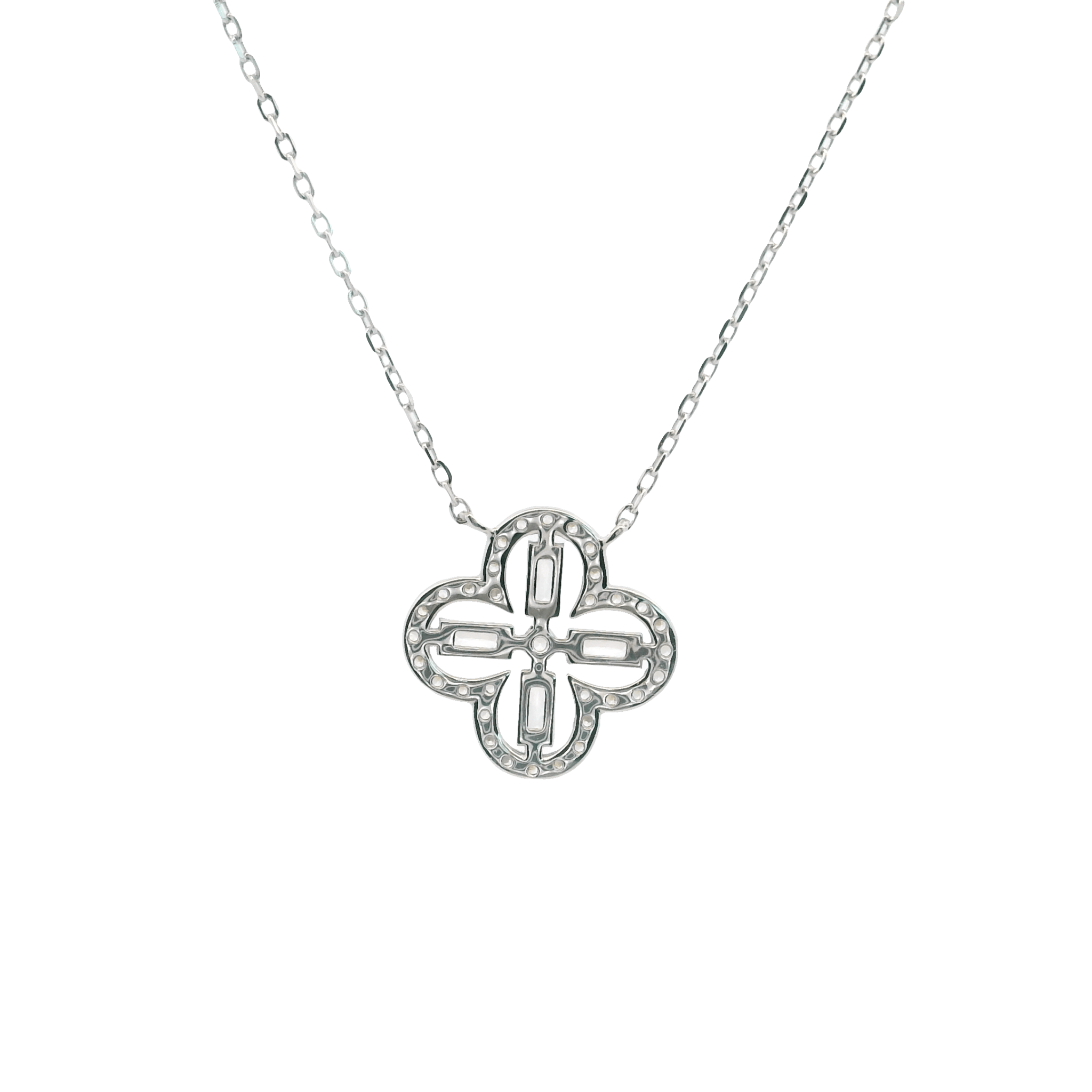925SL OUTLINE CLOVER CZ NECKLACE - C'SANTOS