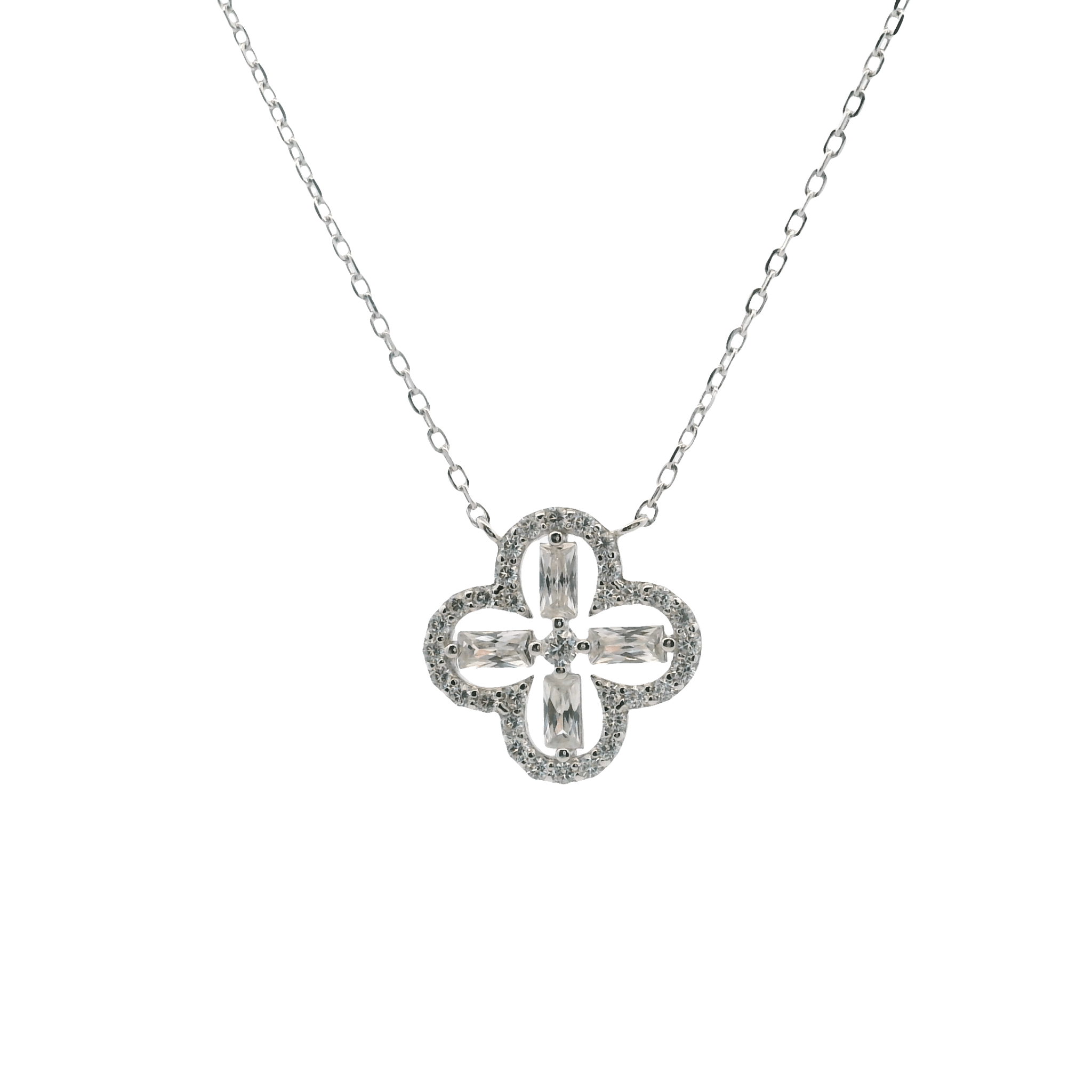 925SL OUTLINE CLOVER CZ NECKLACE - C'SANTOS