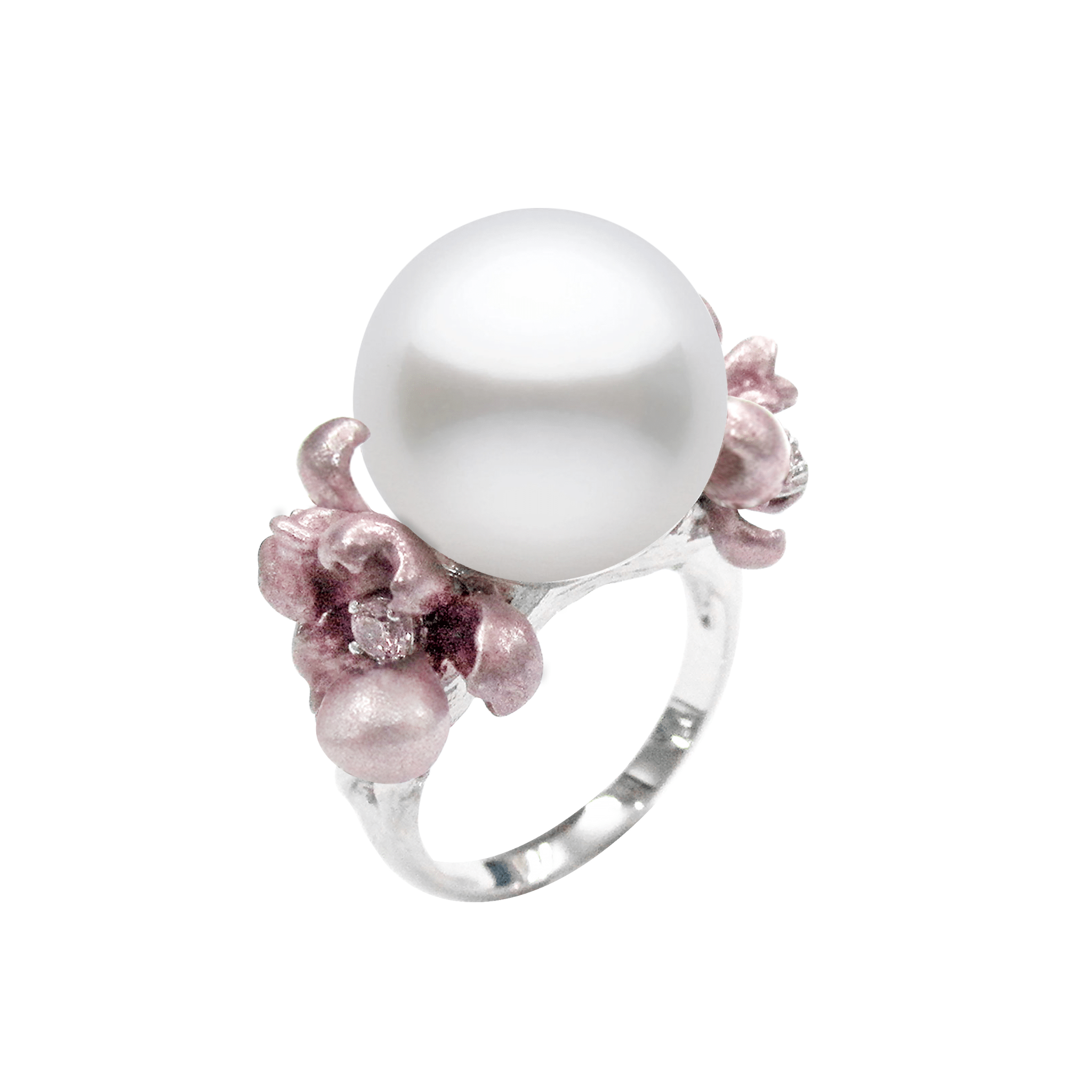 925SL PEARL CENTER AND FLOWER ALUMINIUM PINK CZ RING T7 - C'SANTOS