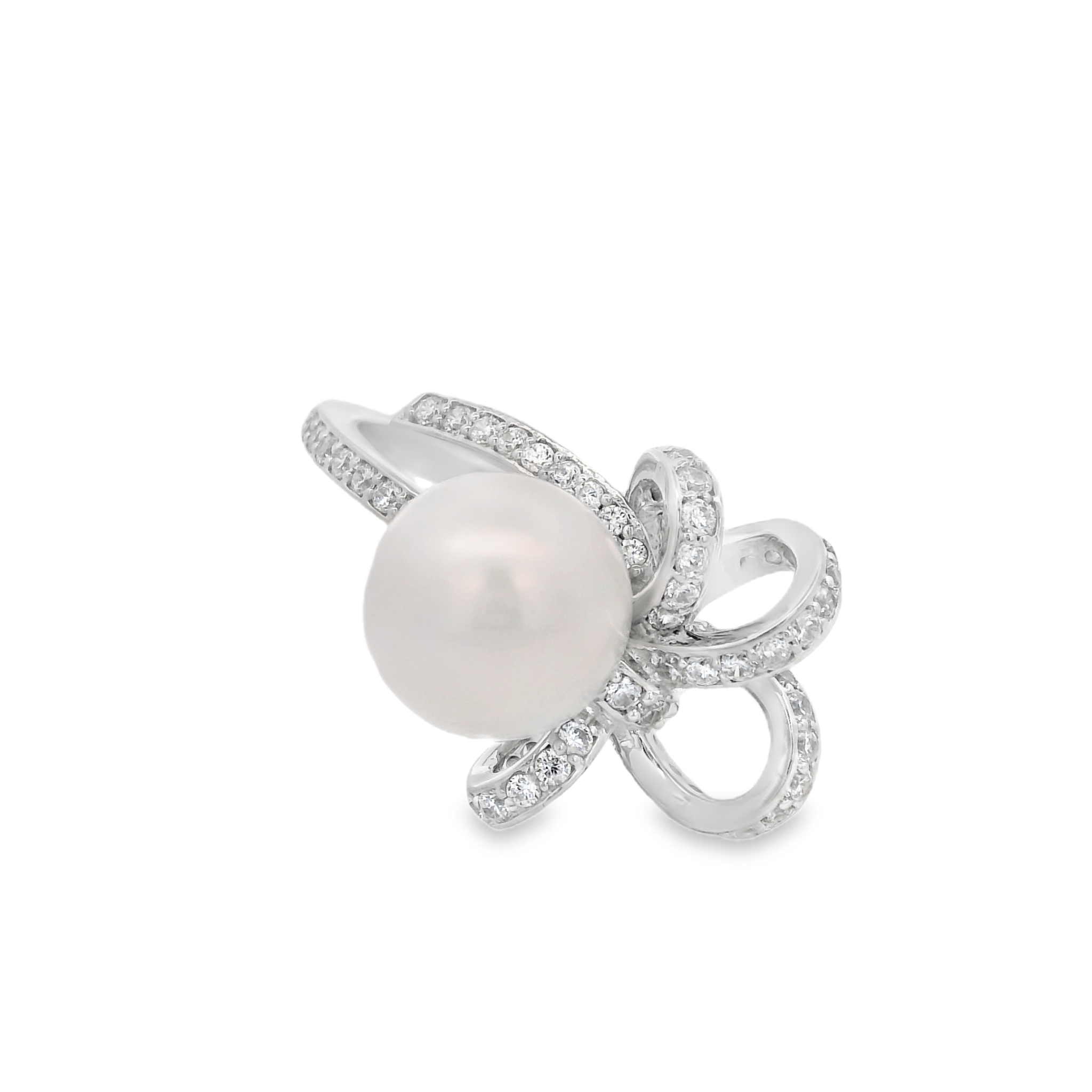 925SL RIBBON KNOT PAVE AND PEARL RING T6 T7 T8 - C'SANTOS