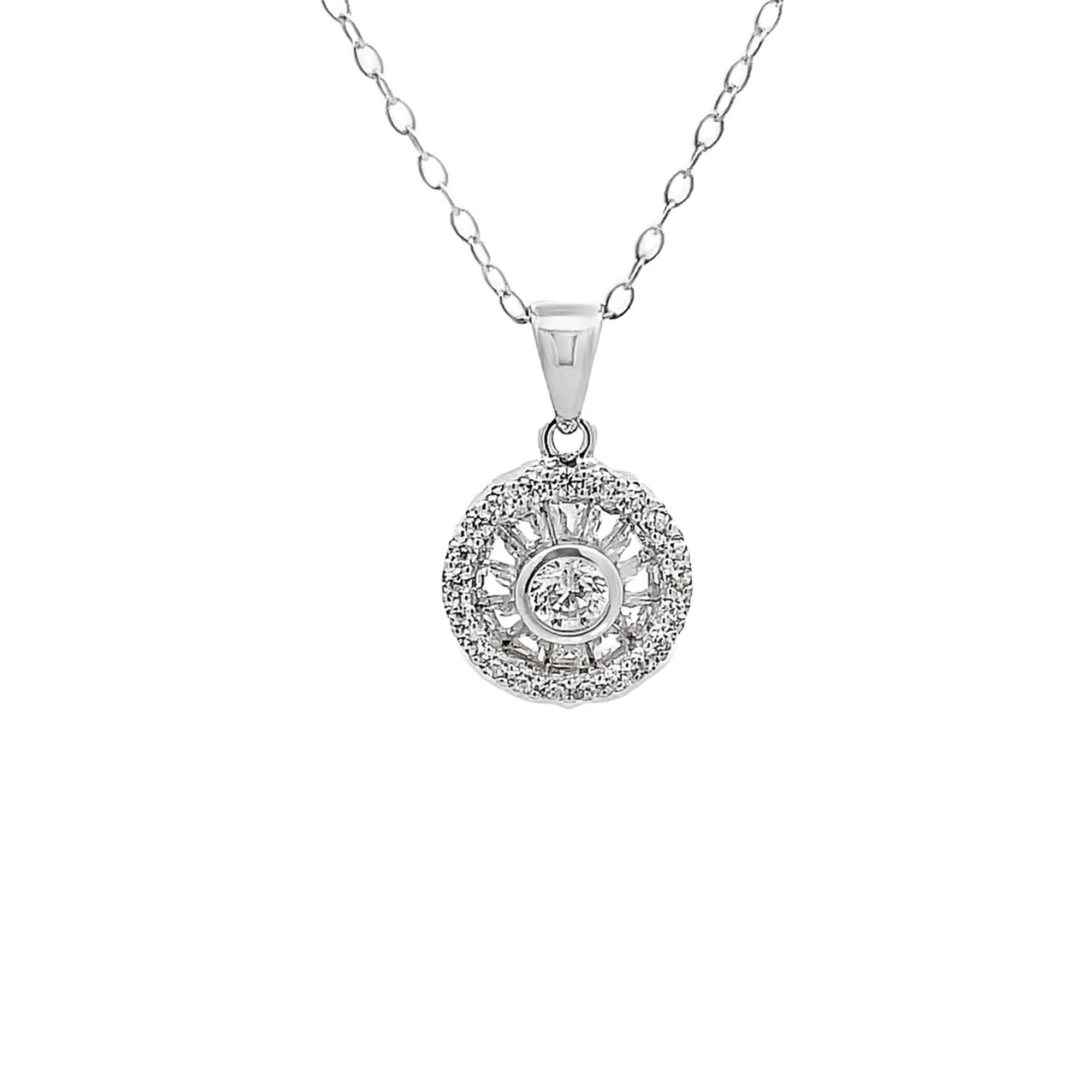 925SL ROUND HALO BAGUETTE PENDANT - C'SANTOS