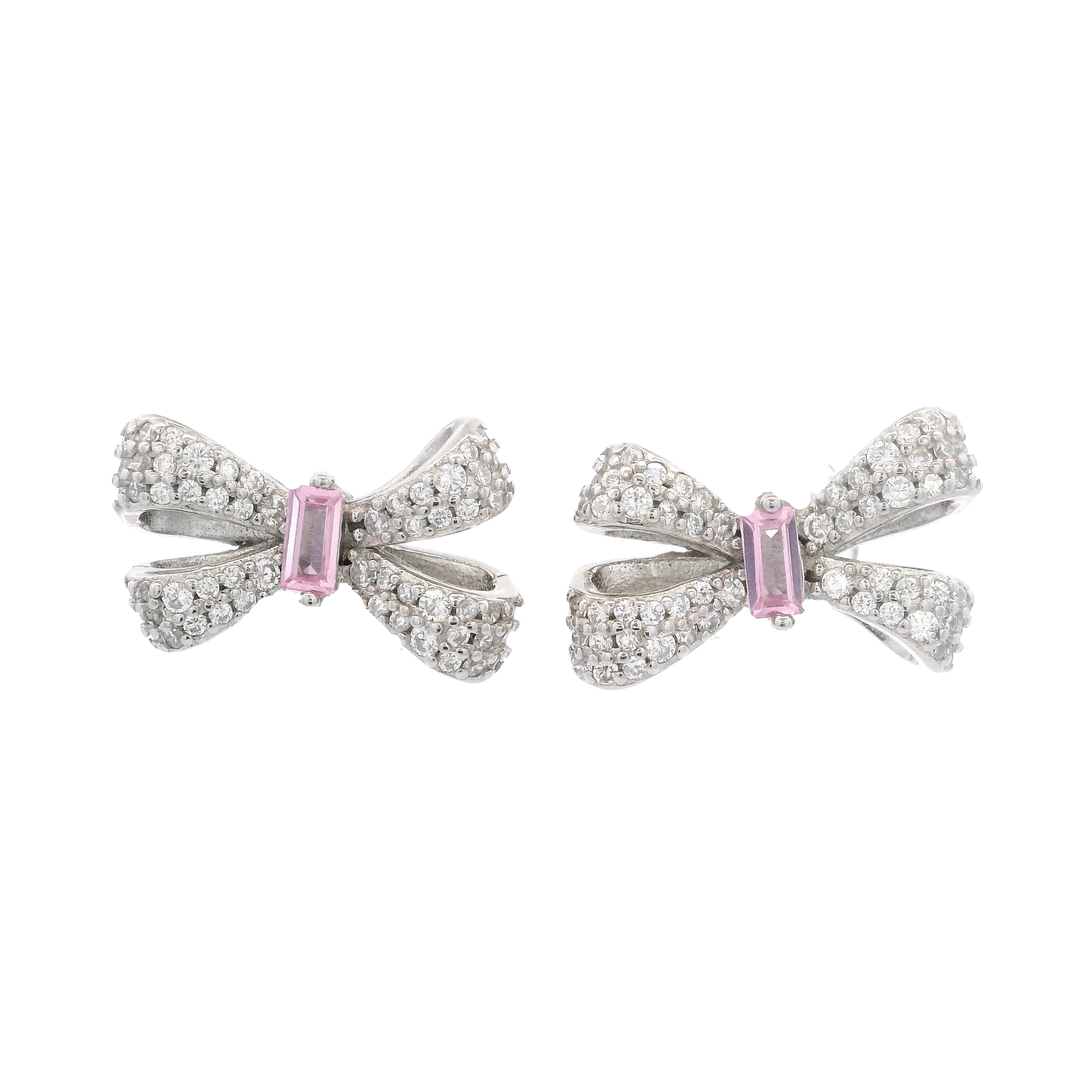 925SL SMALL BOW PAVE CENTER CZ PINK EARRINGS - C'SANTOS