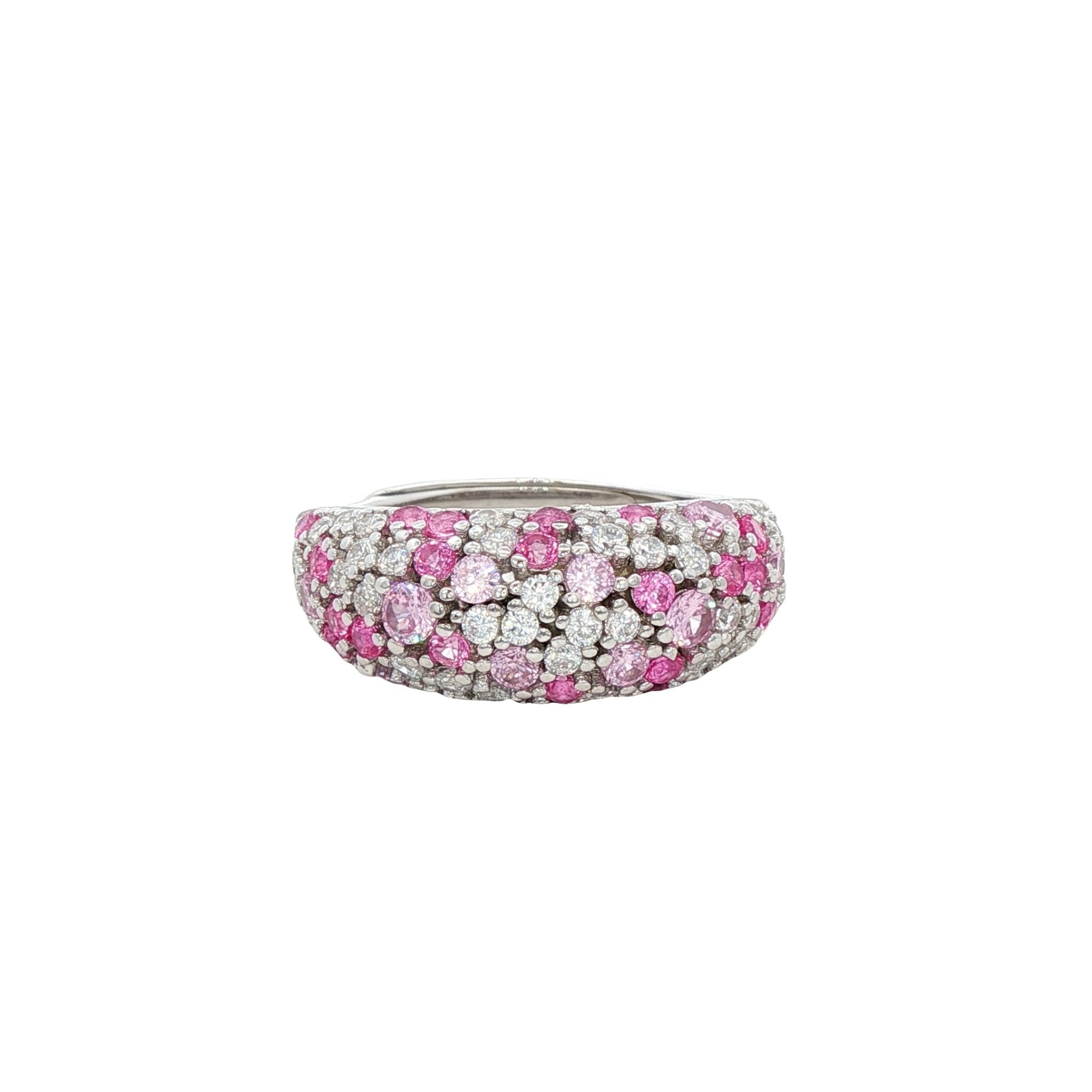 925SL SMALL DOME PAVE WHITE AND PINK CZ RING - C'SANTOS