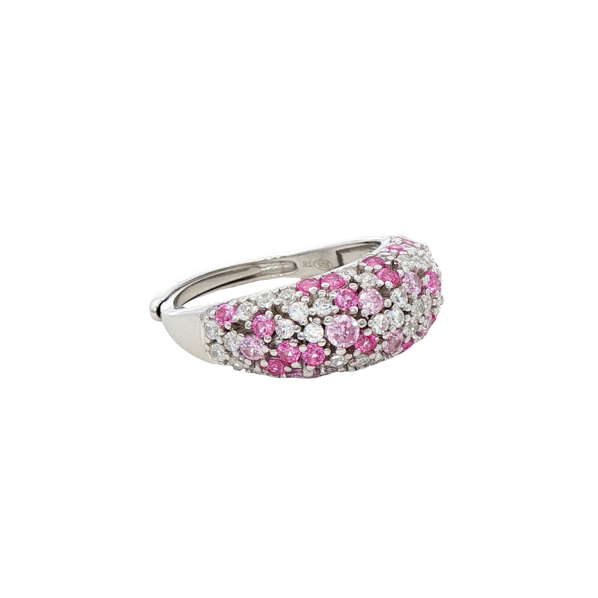 925SL SMALL DOME PAVE WHITE AND PINK CZ RING - C'SANTOS