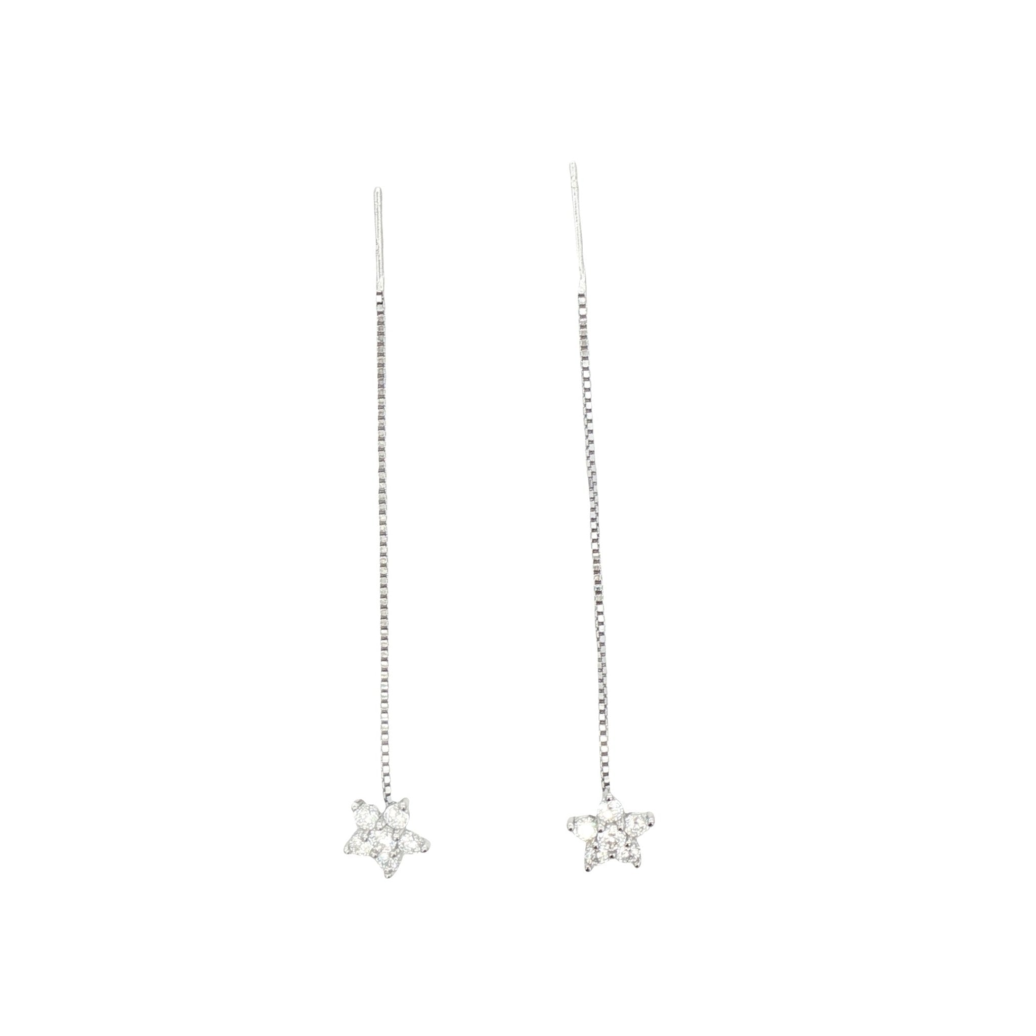 925SL SMALL FLOWER CZ AND CHAIN EARRINGS - C'SANTOS