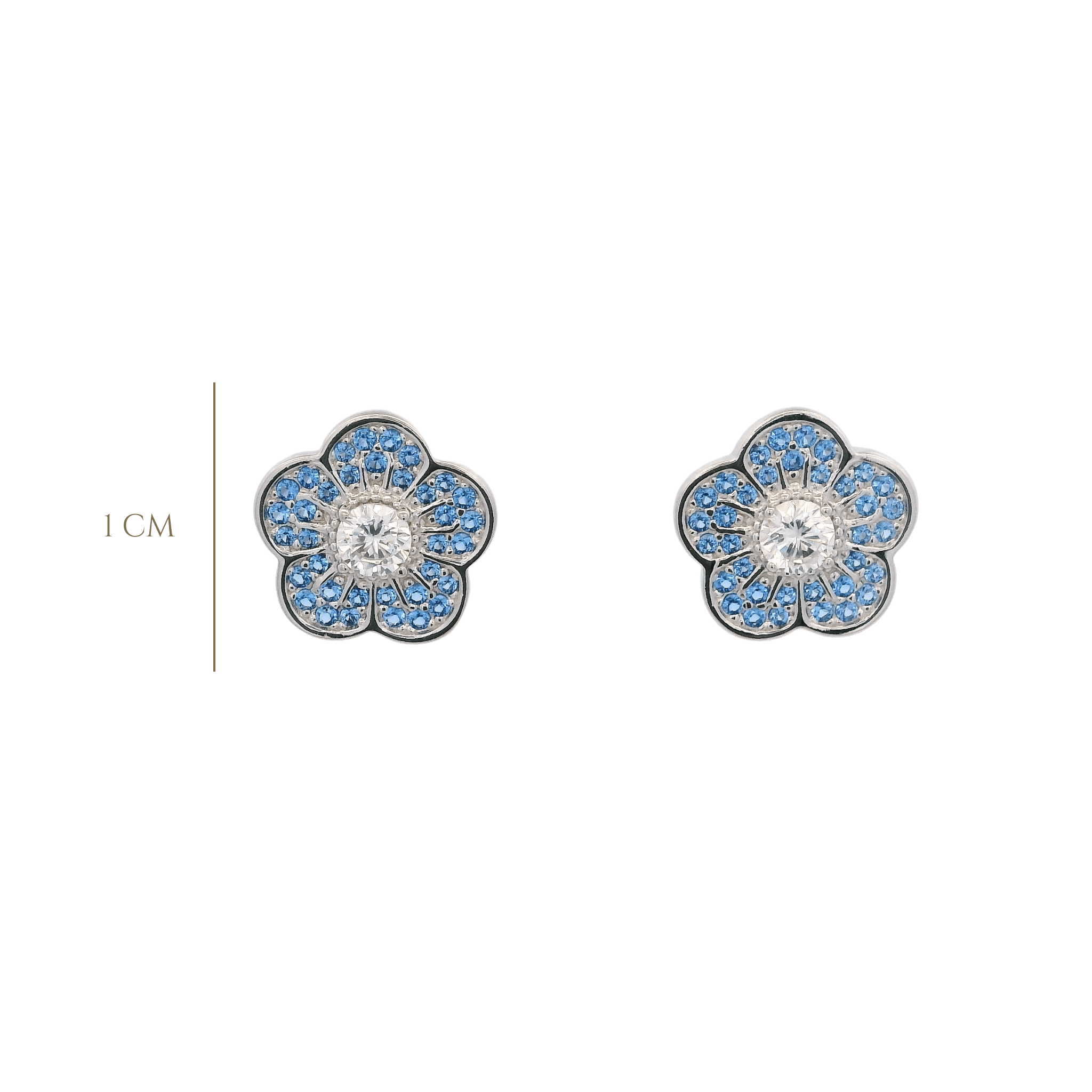 925SL SMALL FLOWER CZ BLUE EARRINGS - C'SANTOS