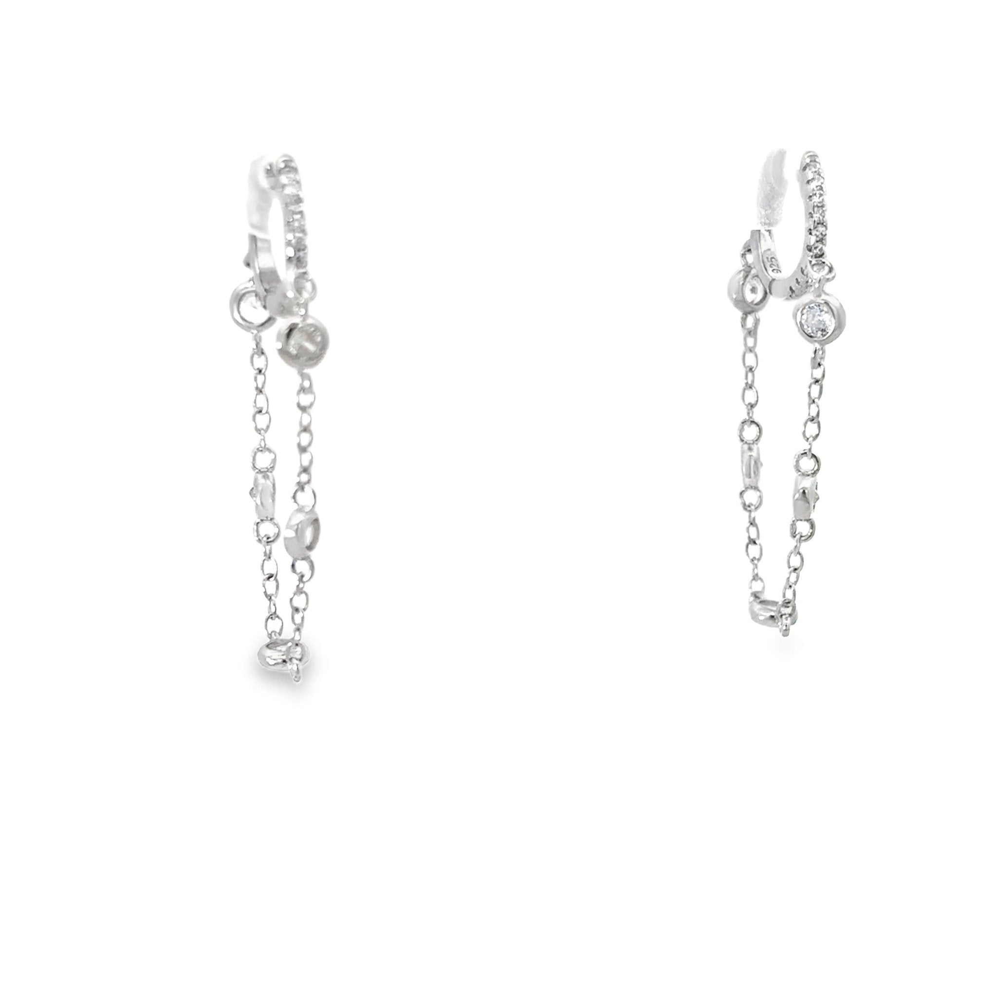 925SL SMALL HUGGIE HANGING CZ CHAIN EARRINGS - C'SANTOS