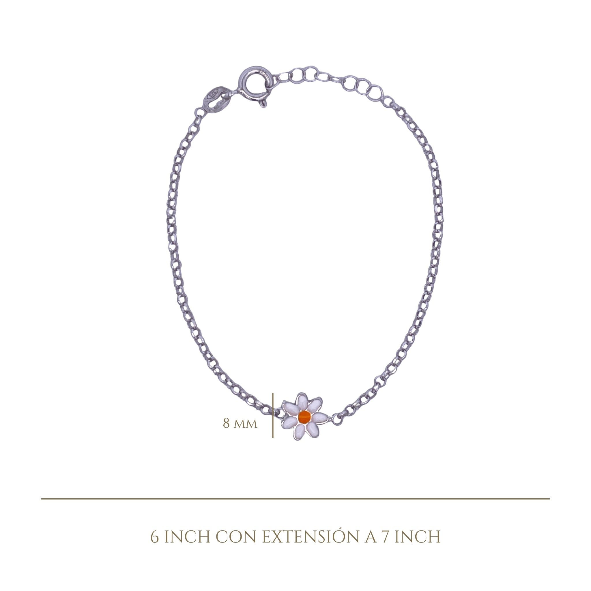 925SL SOLITARY DAISY WHITE ENAMEL BRACELET - C'SANTOS