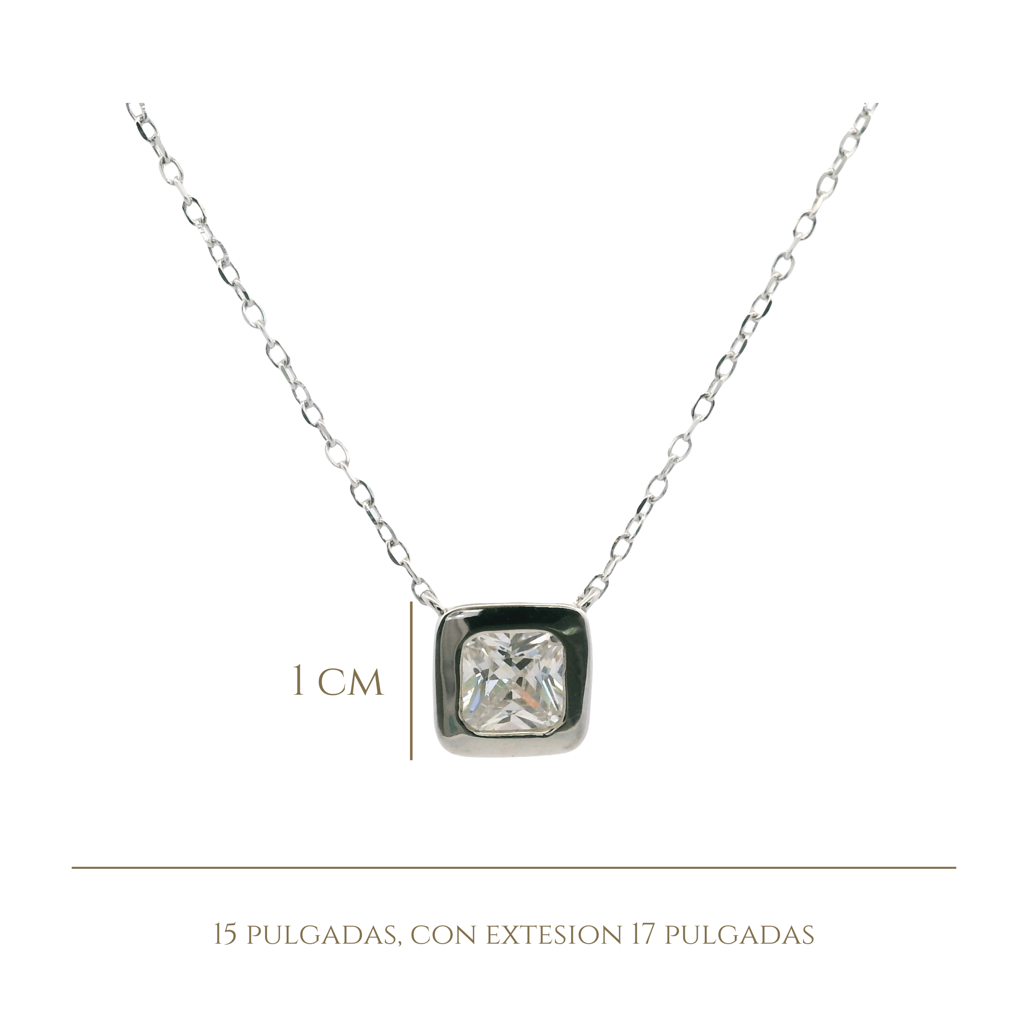 925SL SOLITARY SQUARE CZ NECKLACE - C'SANTOS