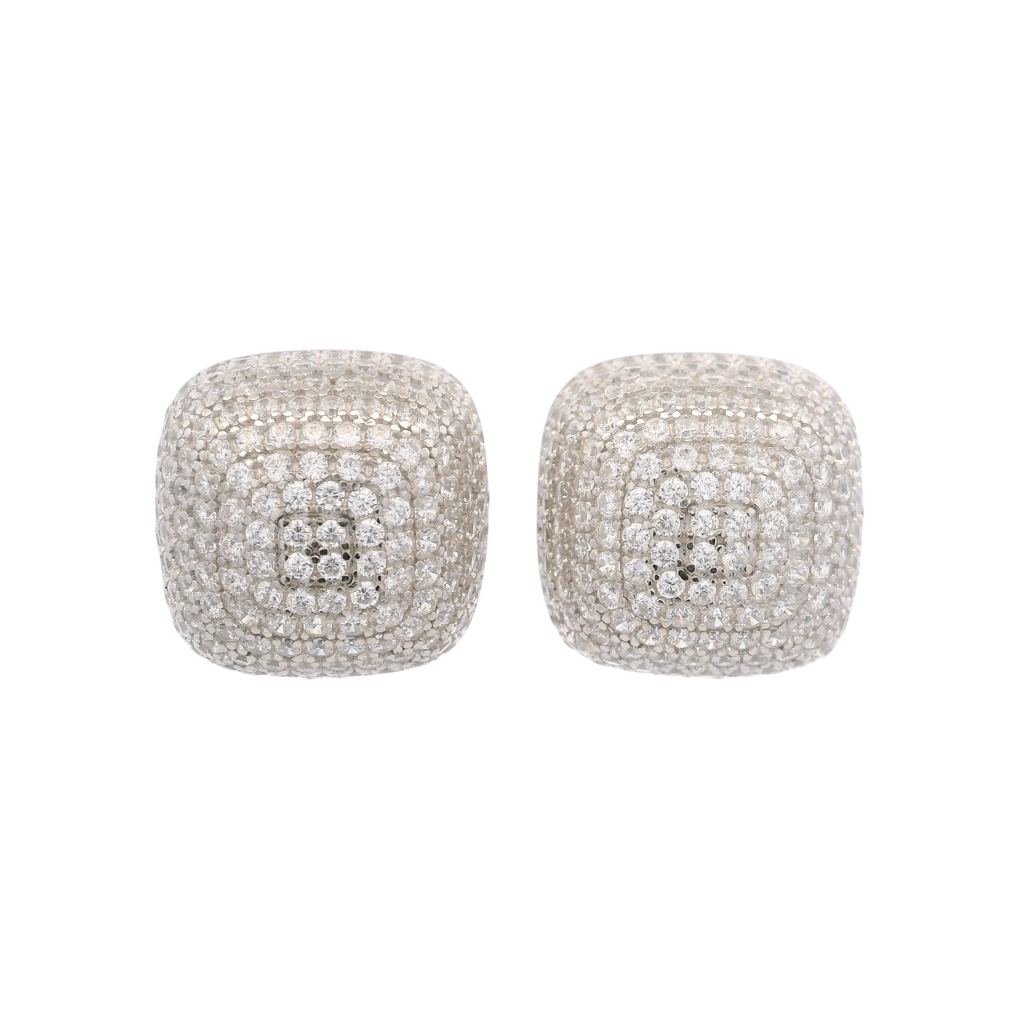 925SL SQUARE DOME PAVE CZ EARRINGS - C'SANTOS